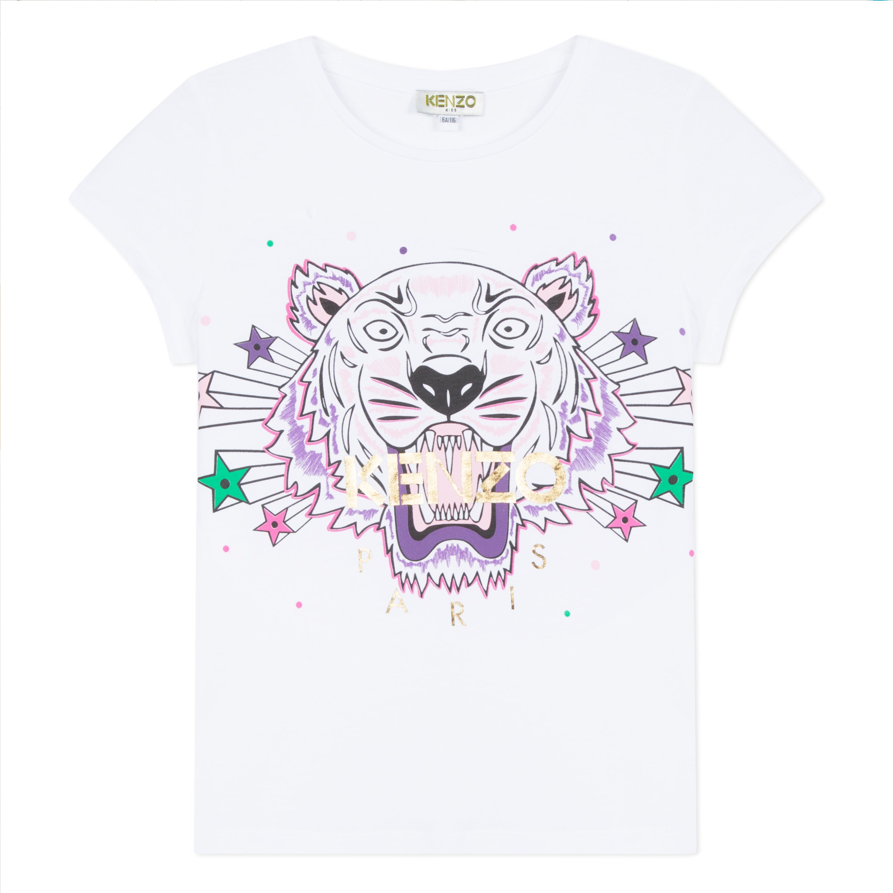 Girls White Tiger Cotton T-shirt