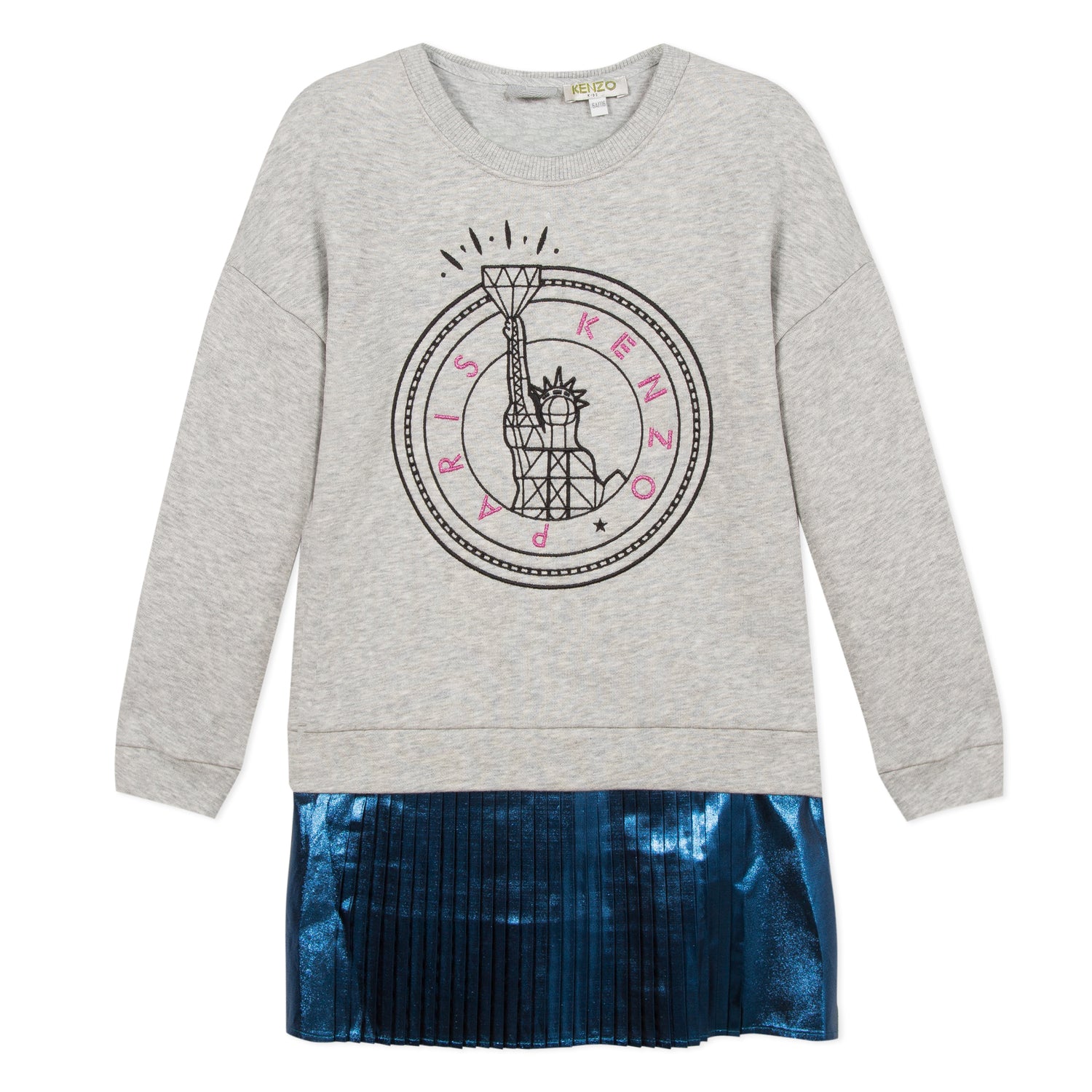 Girls Grey & Blue Cotton Dress