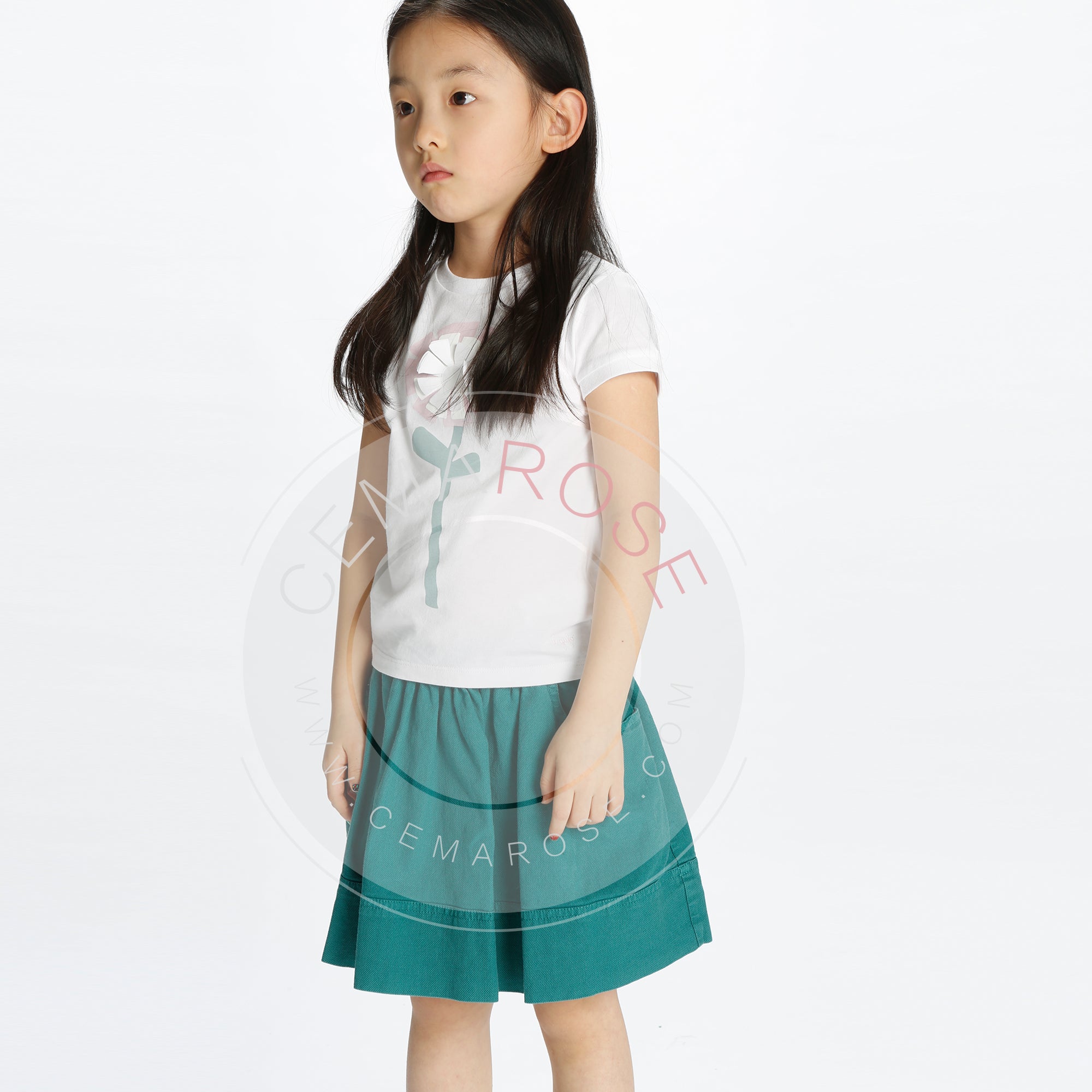 Girls White "Light  Pink  Flower" Cotton T-shirt