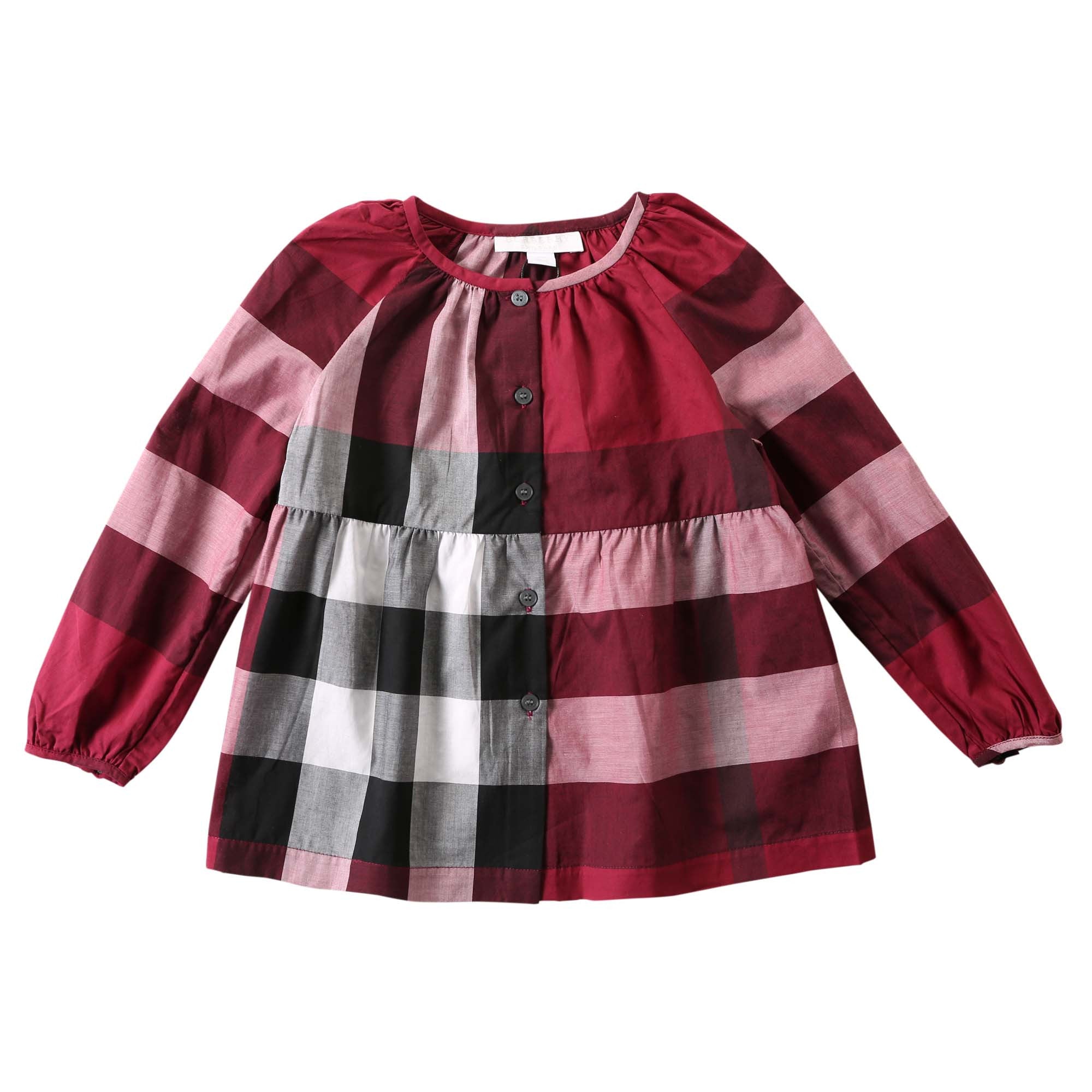 Girls Dark Plum Pink Check Cotton Blouse - CÉMAROSE | Children's Fashion Store - 1