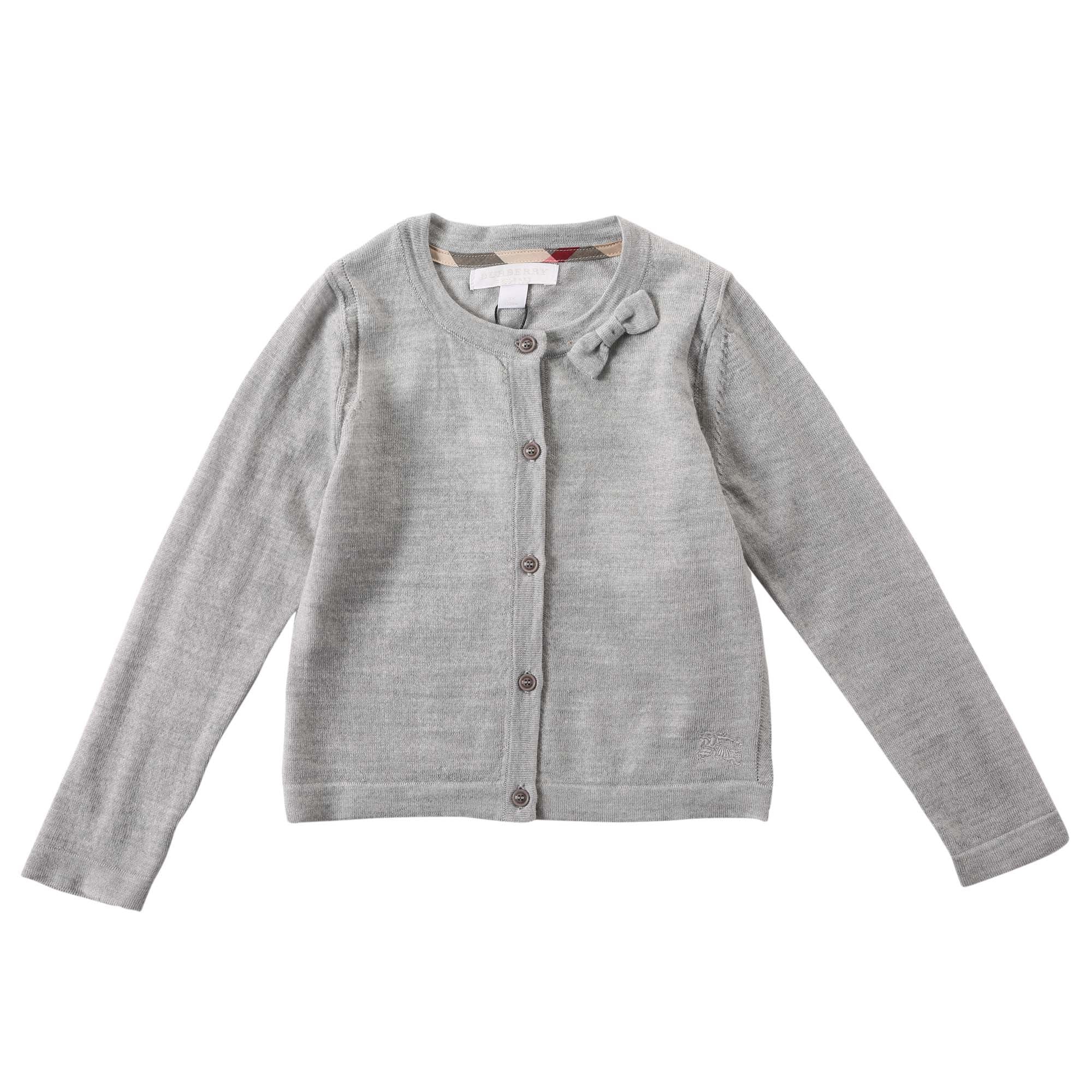 Girls Light Grey Bow Trims Knitted Cardigan - CÉMAROSE | Children's Fashion Store - 1