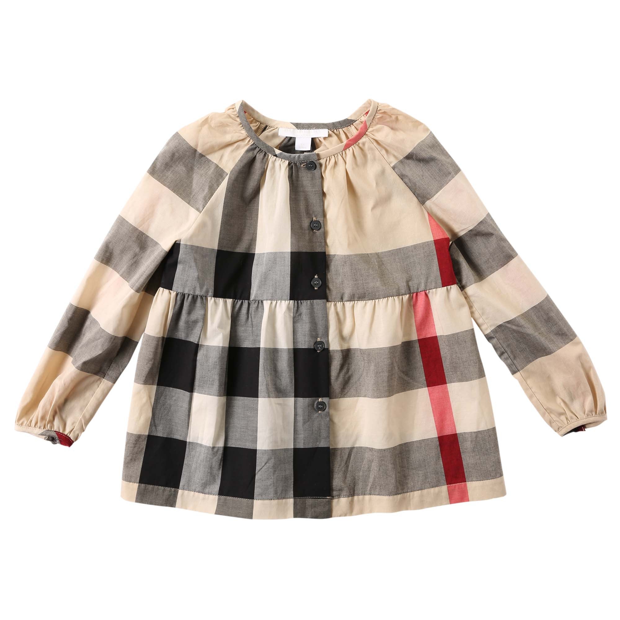 Girls Beige New Classic Check Cotton Blouse - CÉMAROSE | Children's Fashion Store - 1