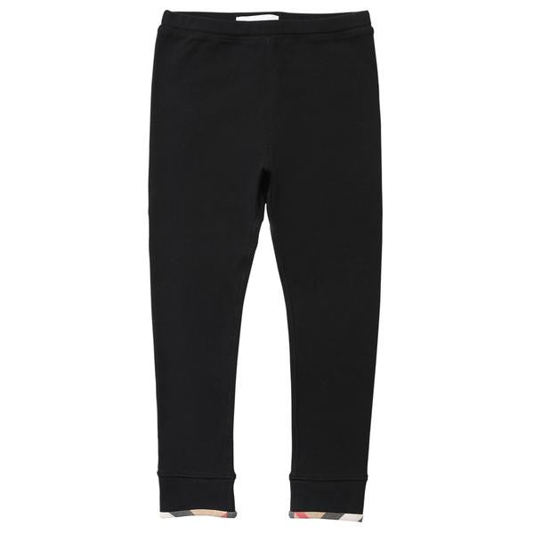 Baby Black Cotton Trouser With Check Cuffs