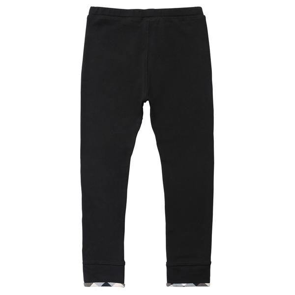 Baby Black Cotton Trouser With Check Cuffs