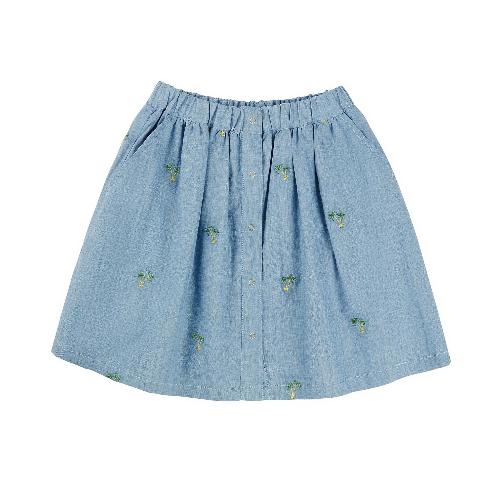 Girls Blue Embroidered Skirt