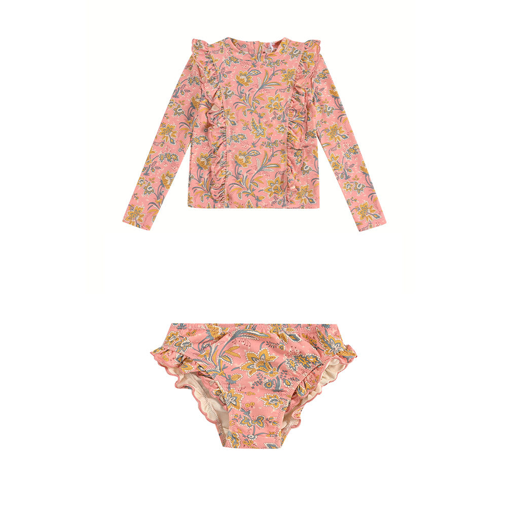 Girls Pink Flowers Swimsuit