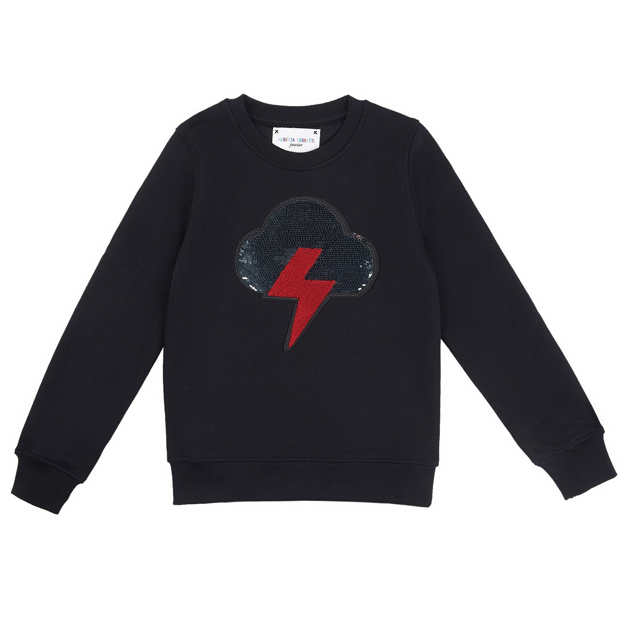 Girls Black Sequinned Cloud Cotton Sweatshirt
