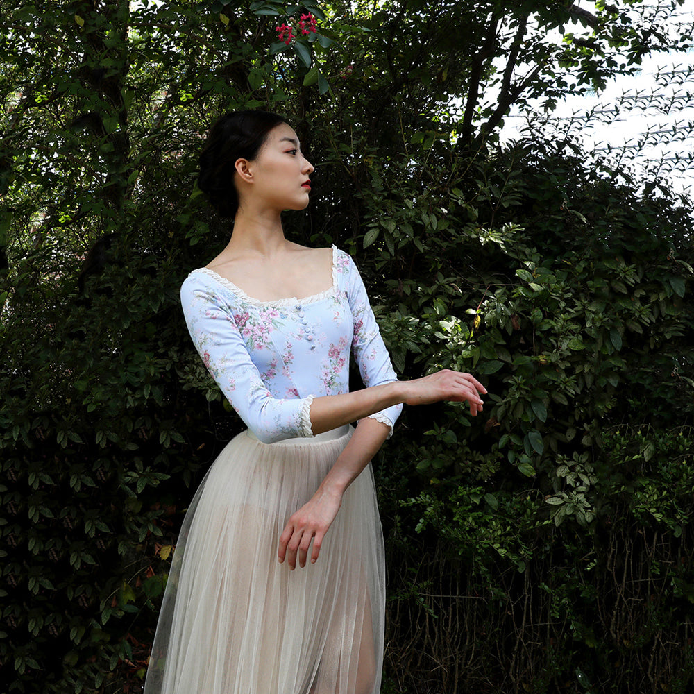 Girls Blue Floral Ballet Onesies