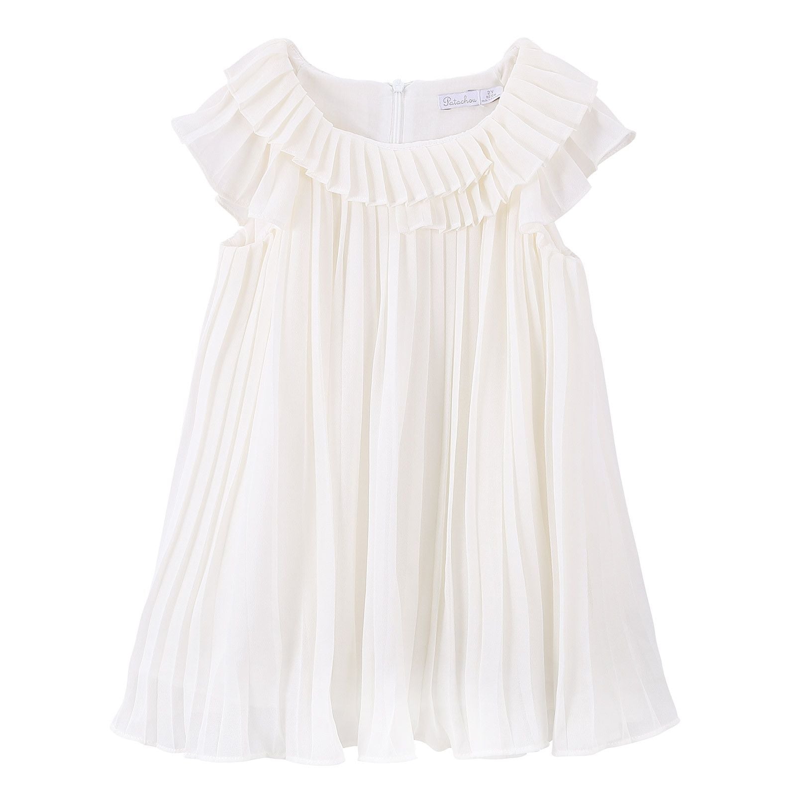 Girls White Sleeveles Pleated Dress - CÉMAROSE | Children's Fashion Store - 1