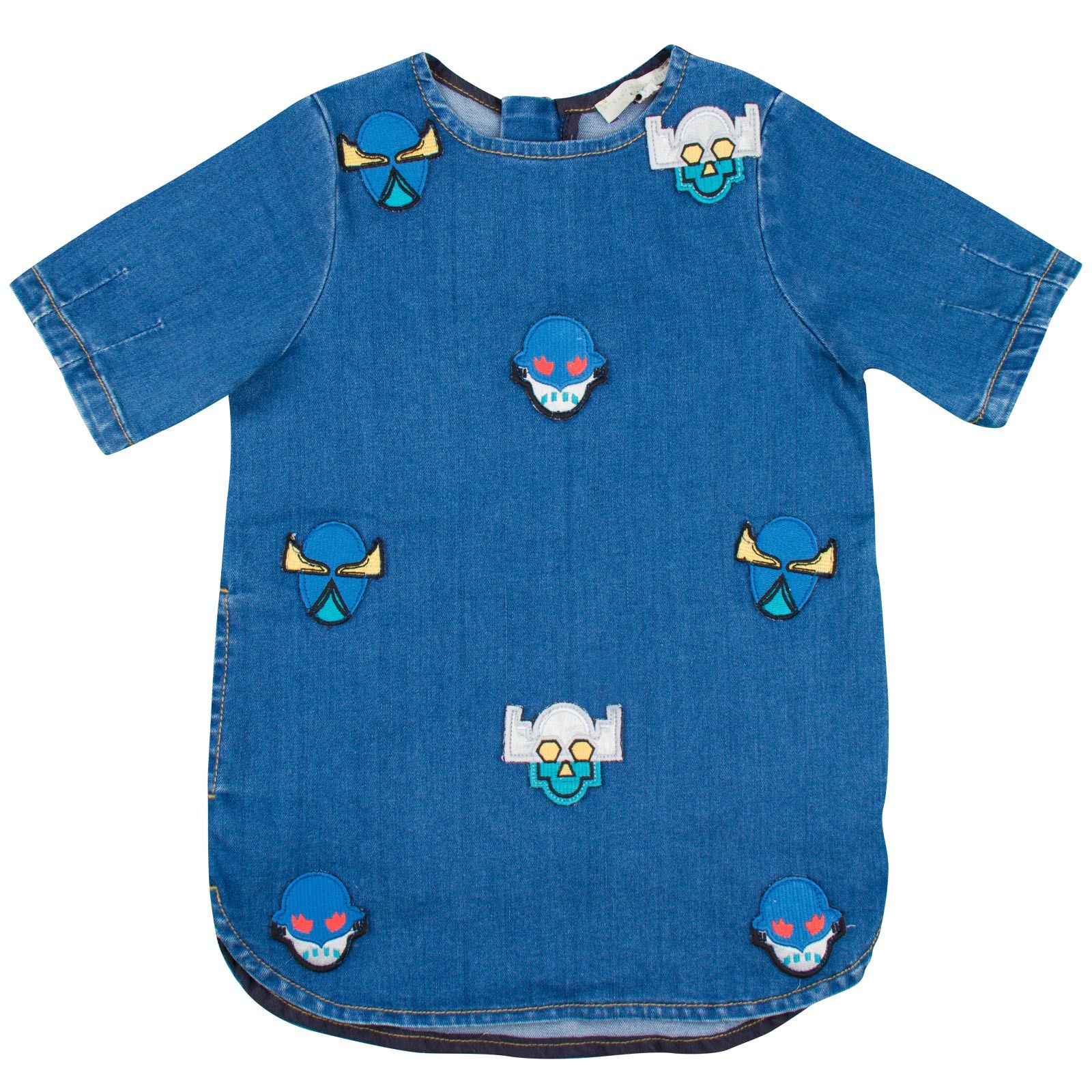 Bess  Girls Blue Denim Short Sleeved Super Stella Heroes Embroidered Dress - CÉMAROSE | Children's Fashion Store - 1