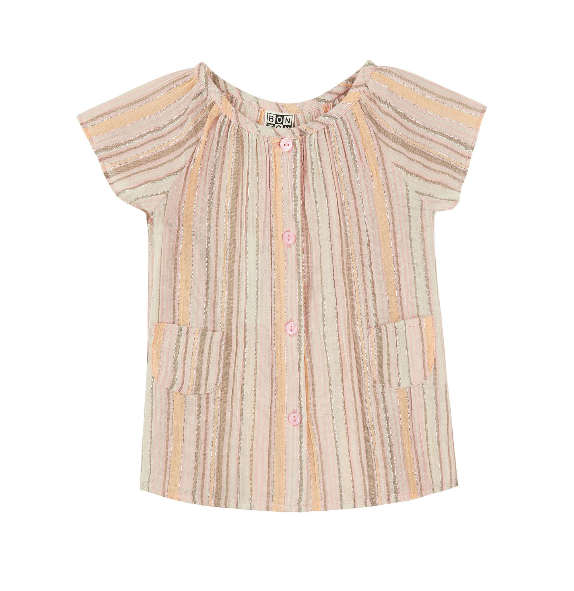Baby Girls Pink & Brown Stripe Cotton Top