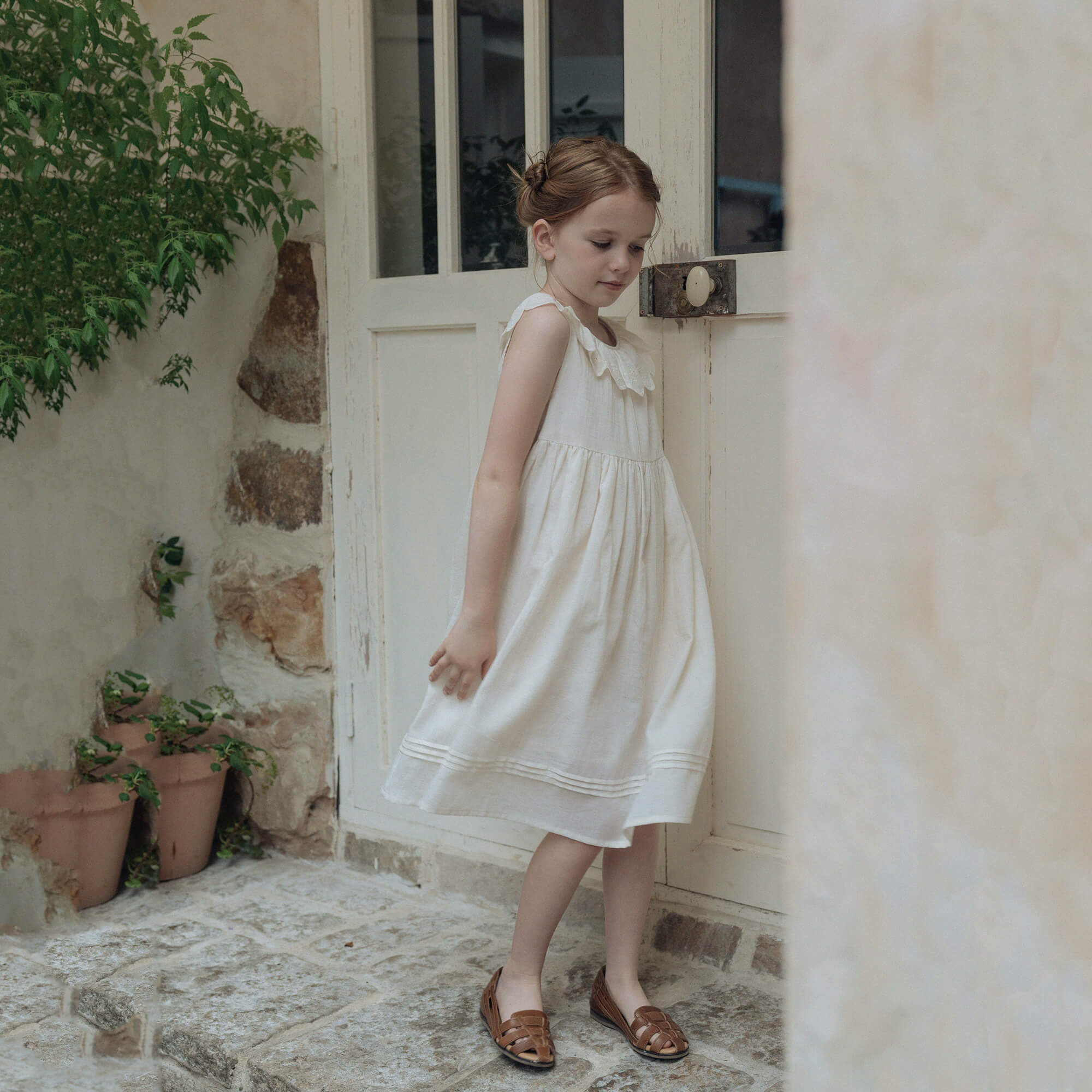 Girls White Embroidered Cotton Dress