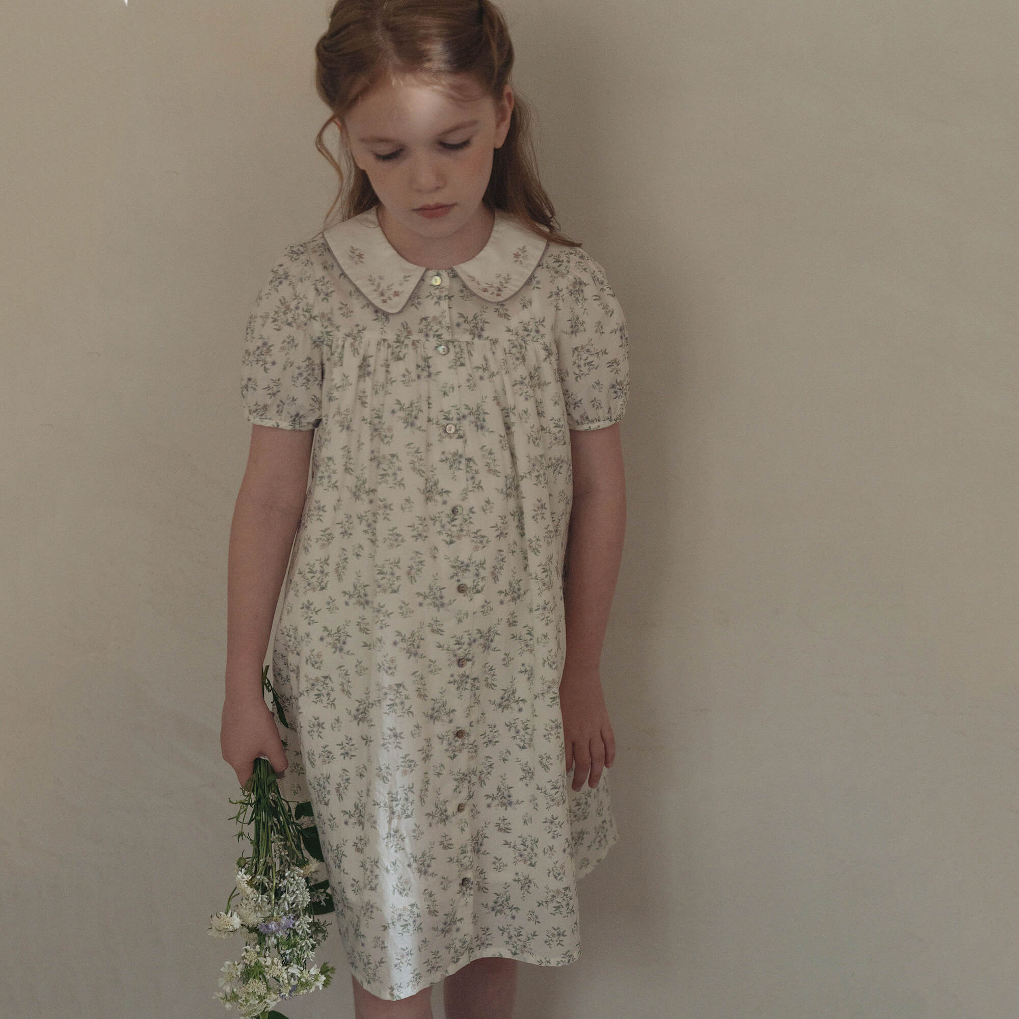 Girls Green Floral Cotton Dress