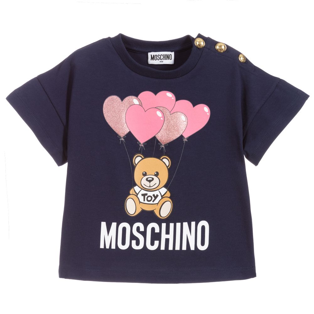 Girls Navy Logo Cotton T-shirt