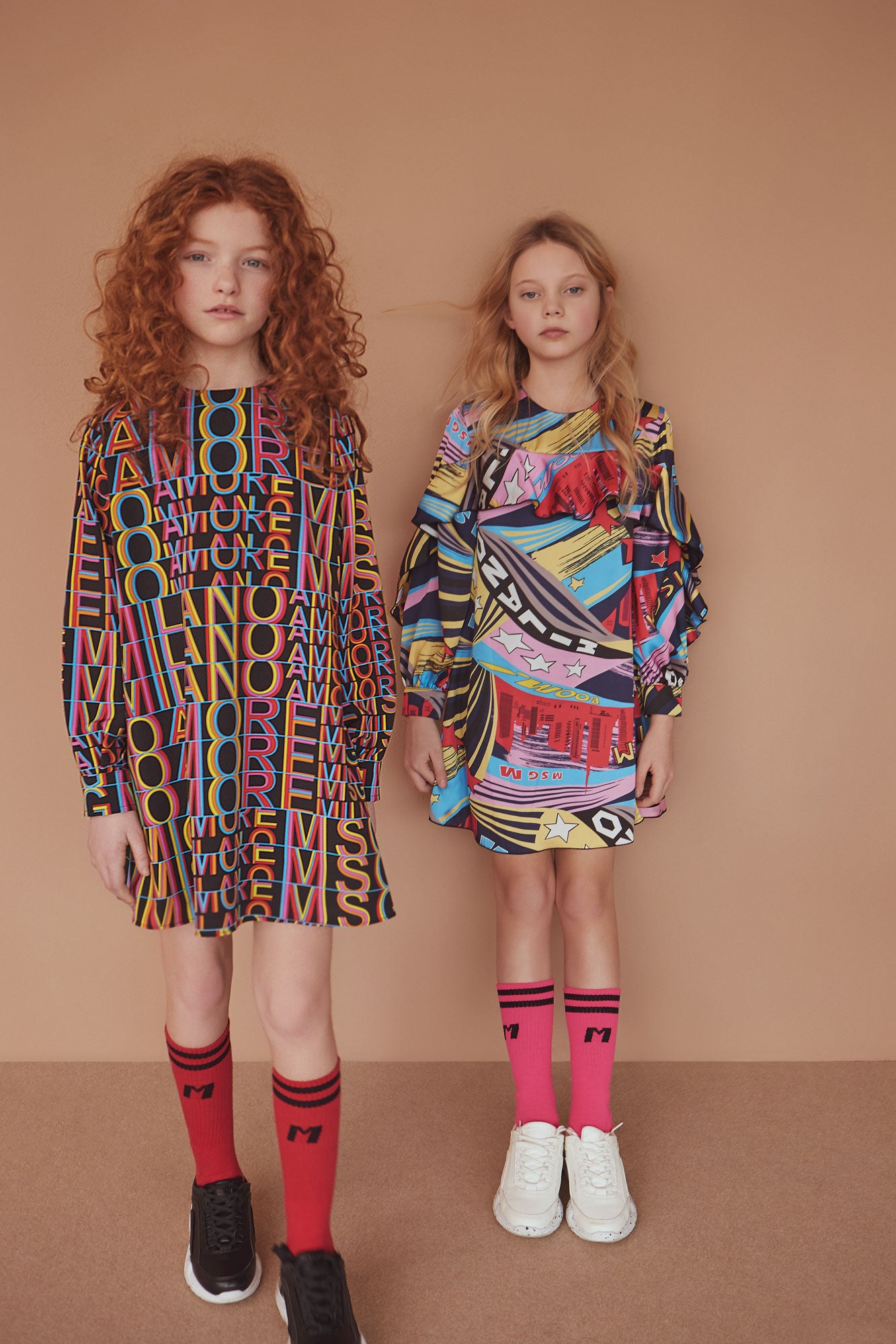 Girls Black Printing Logo Dress