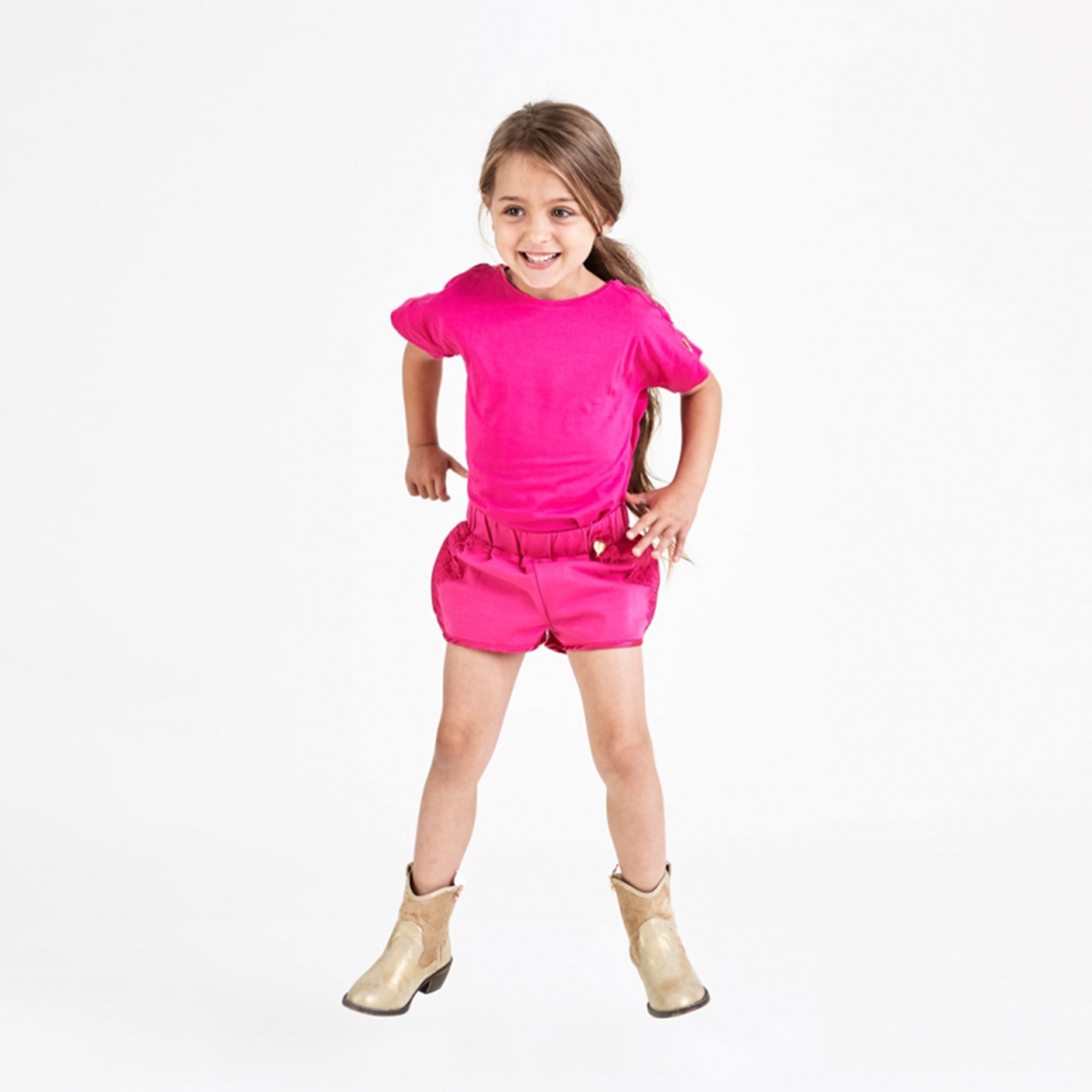 Girls Fuchsia Cotton Knitted Short