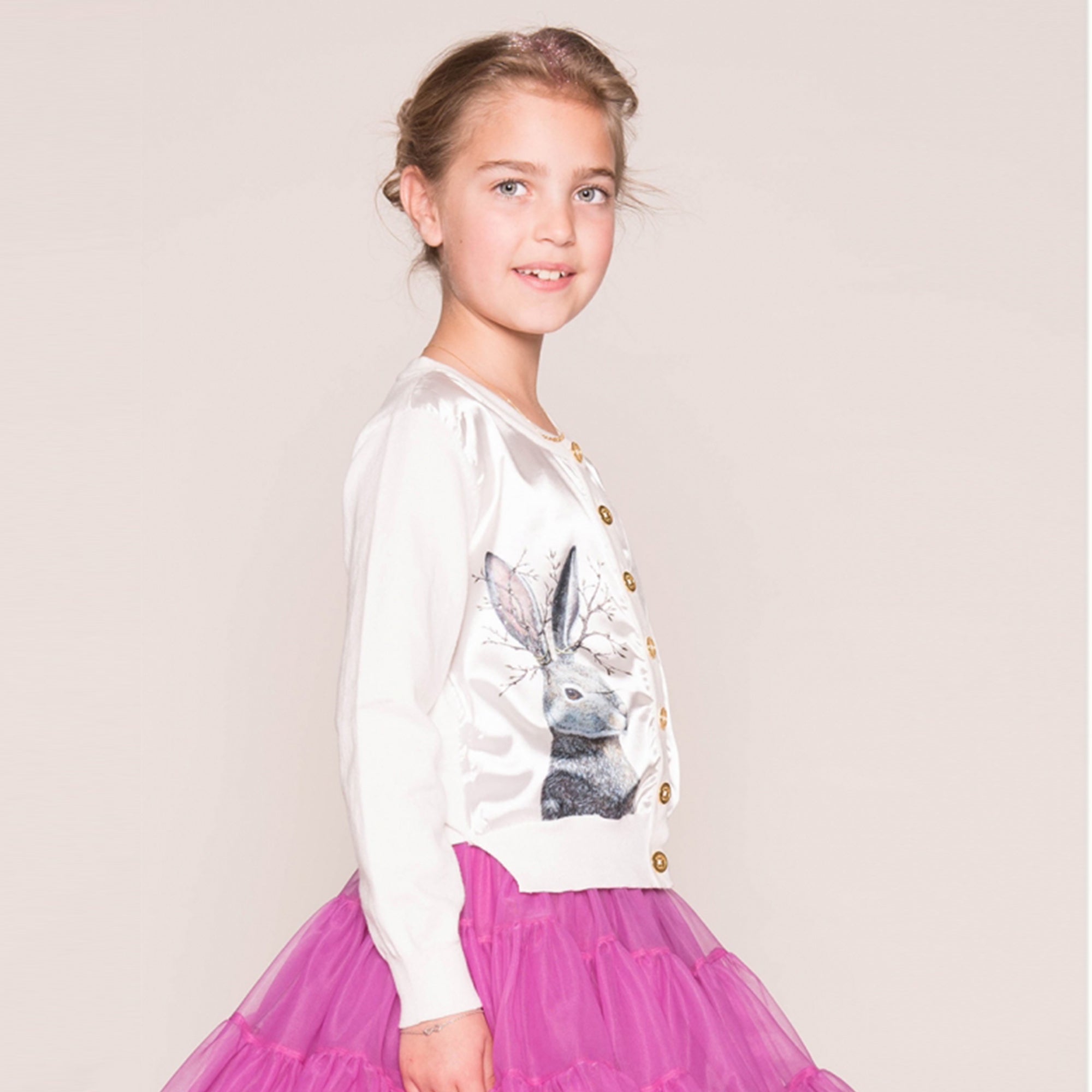 Girls White Rabbit Cotton Cardigan