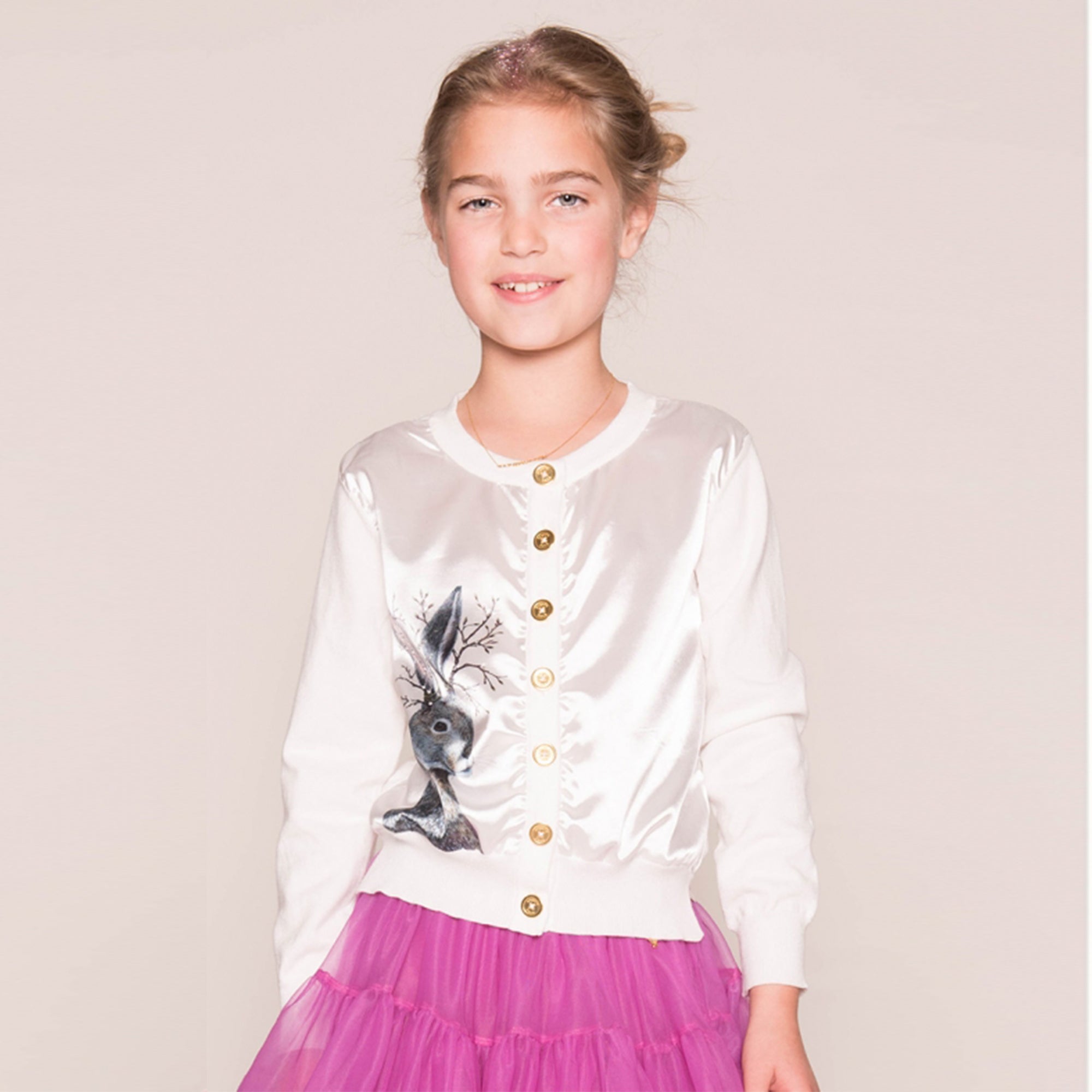 Girls White Rabbit Cotton Cardigan
