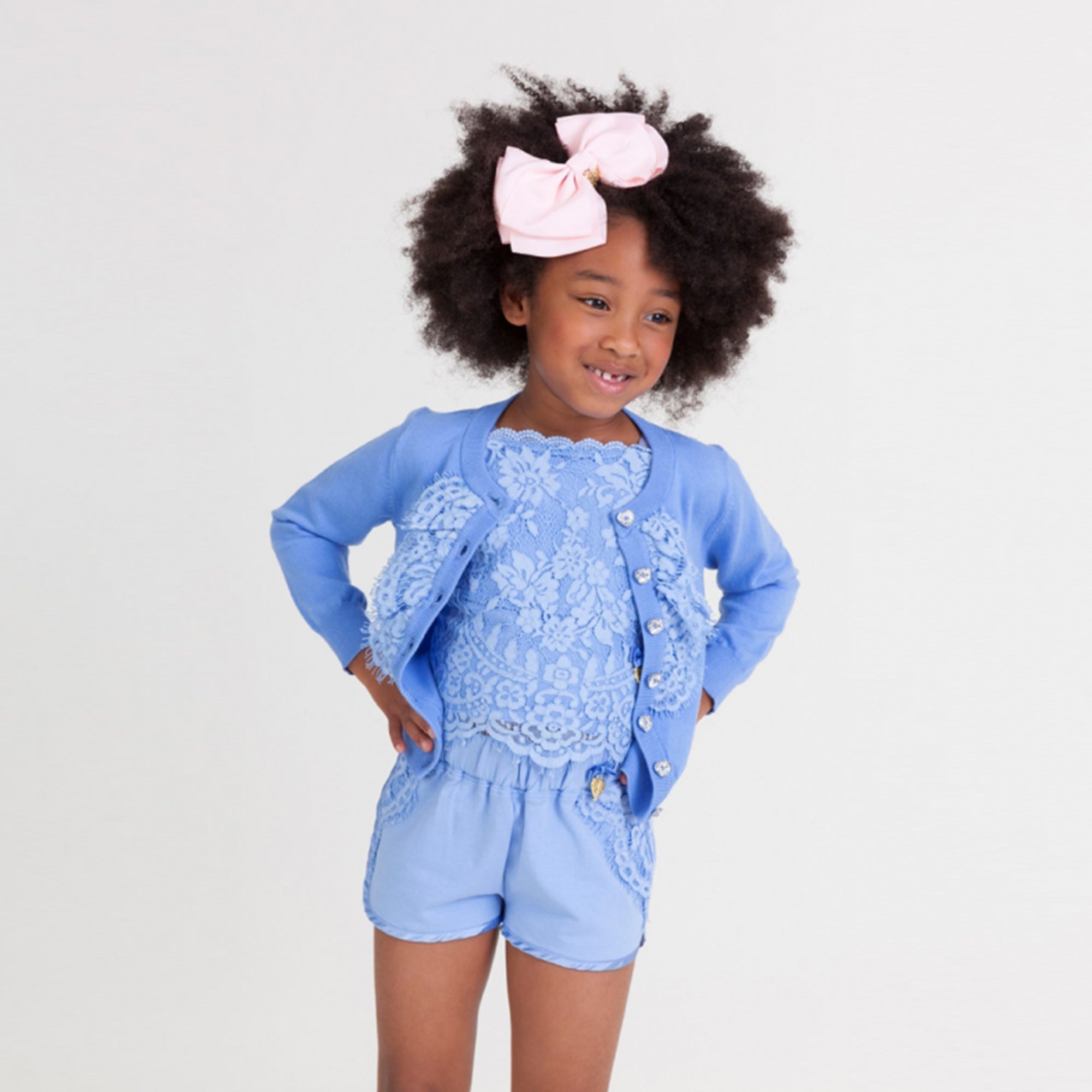 Girls Blue Cotton Knitted Short