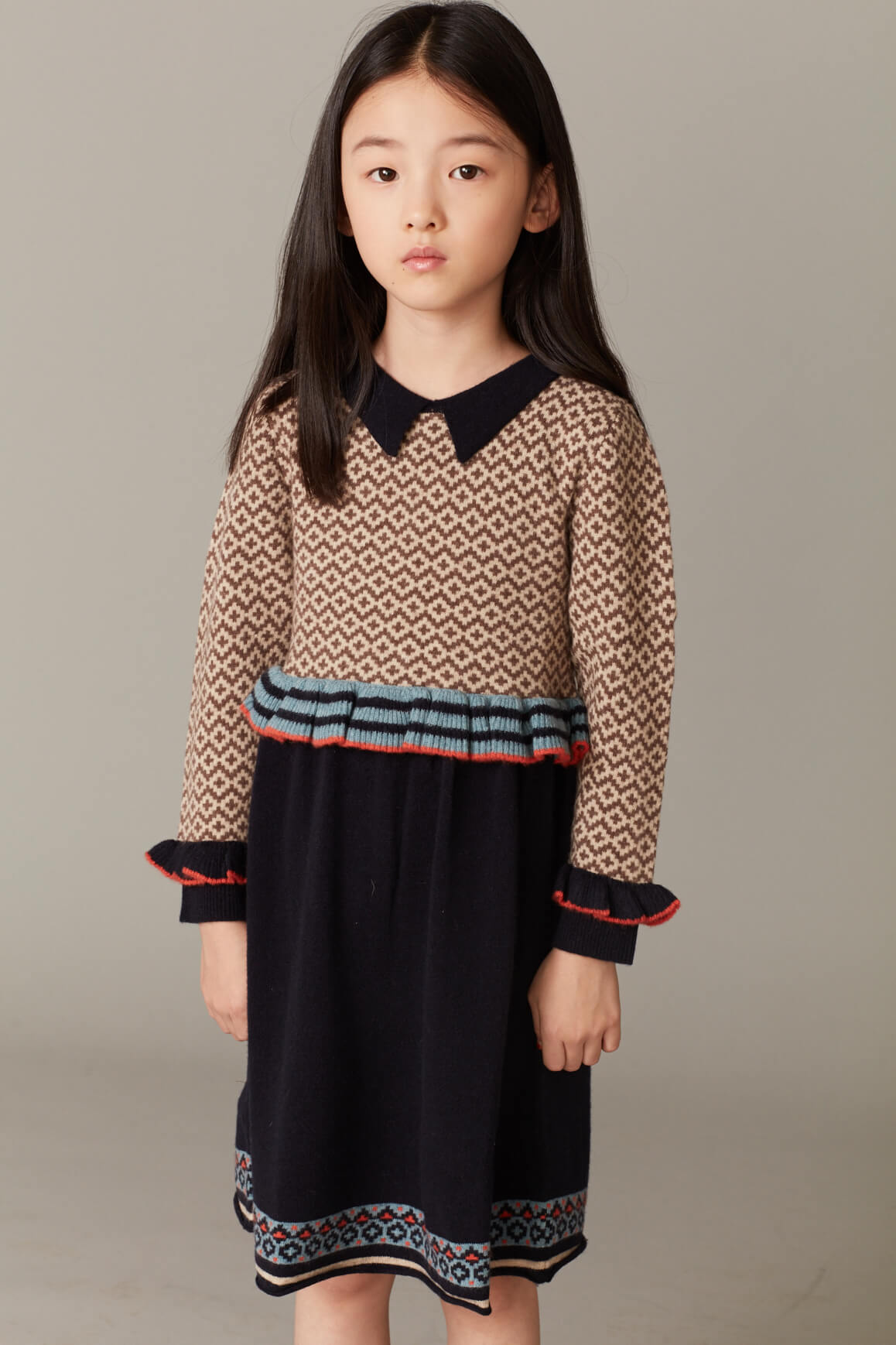 Girls Navy Waist Wool Dress