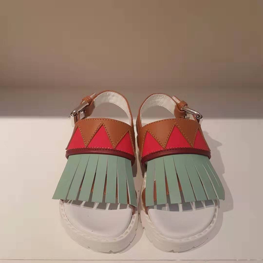 Girls Brown & Light Green Leather Sandals