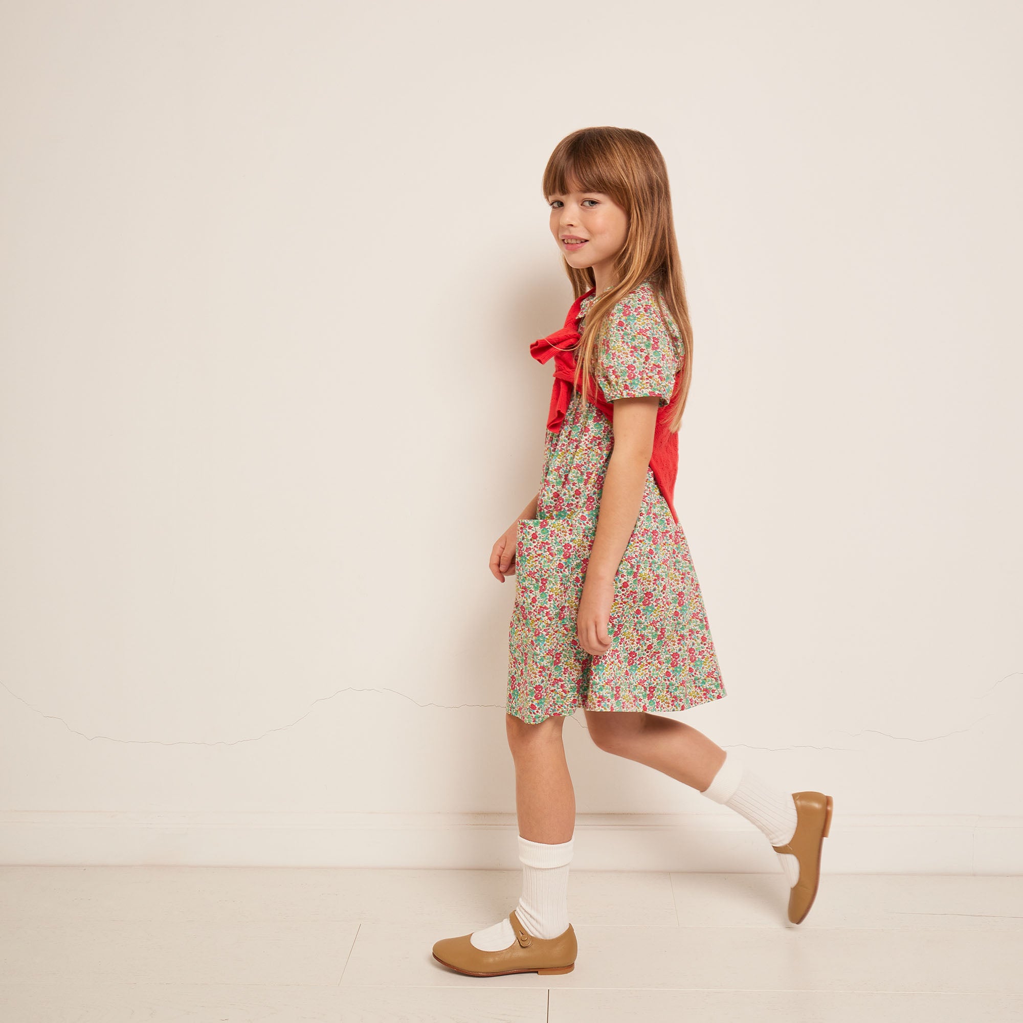 Girls Red Floral Cotton Dress