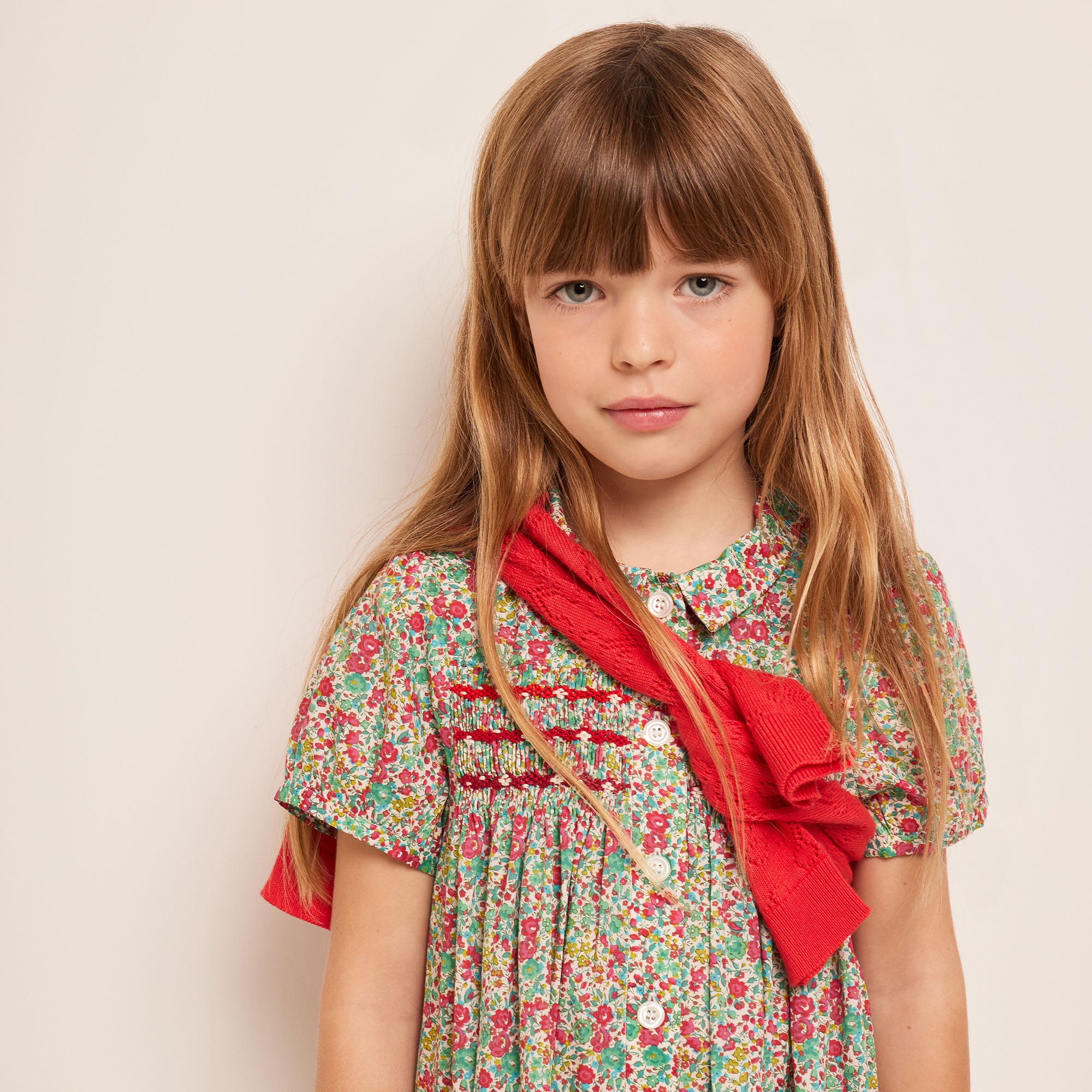 Girls Red Floral Cotton Dress