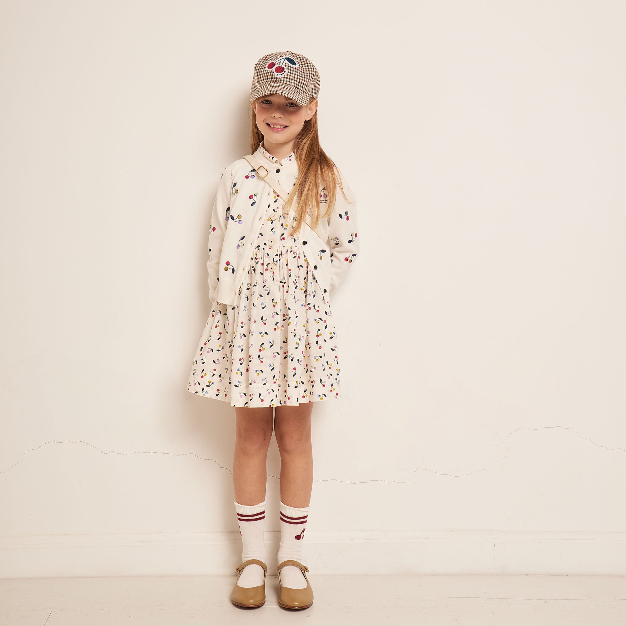 Girls White Embroidered Logo Cotton Cardigan