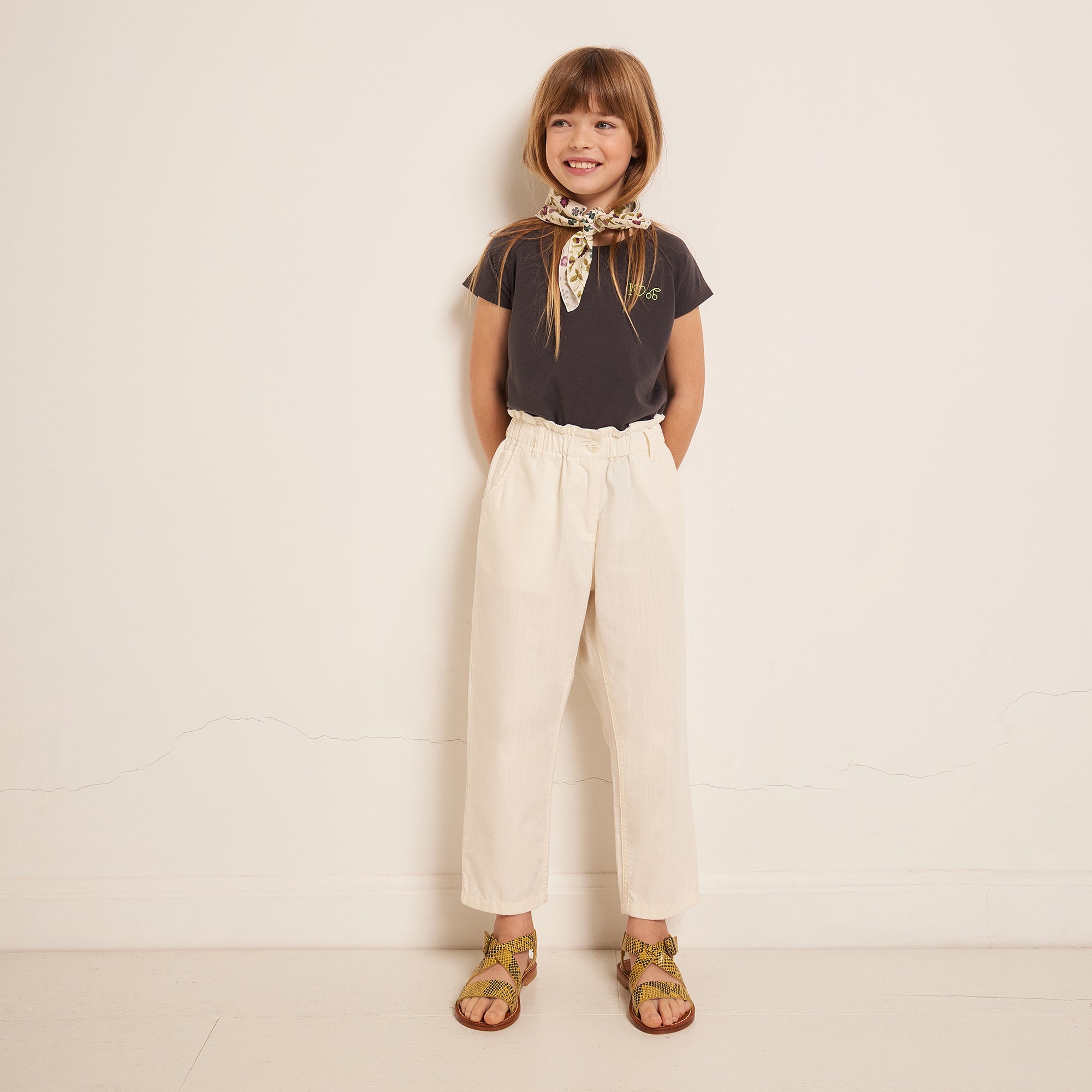 Girls White Cotton Trousers