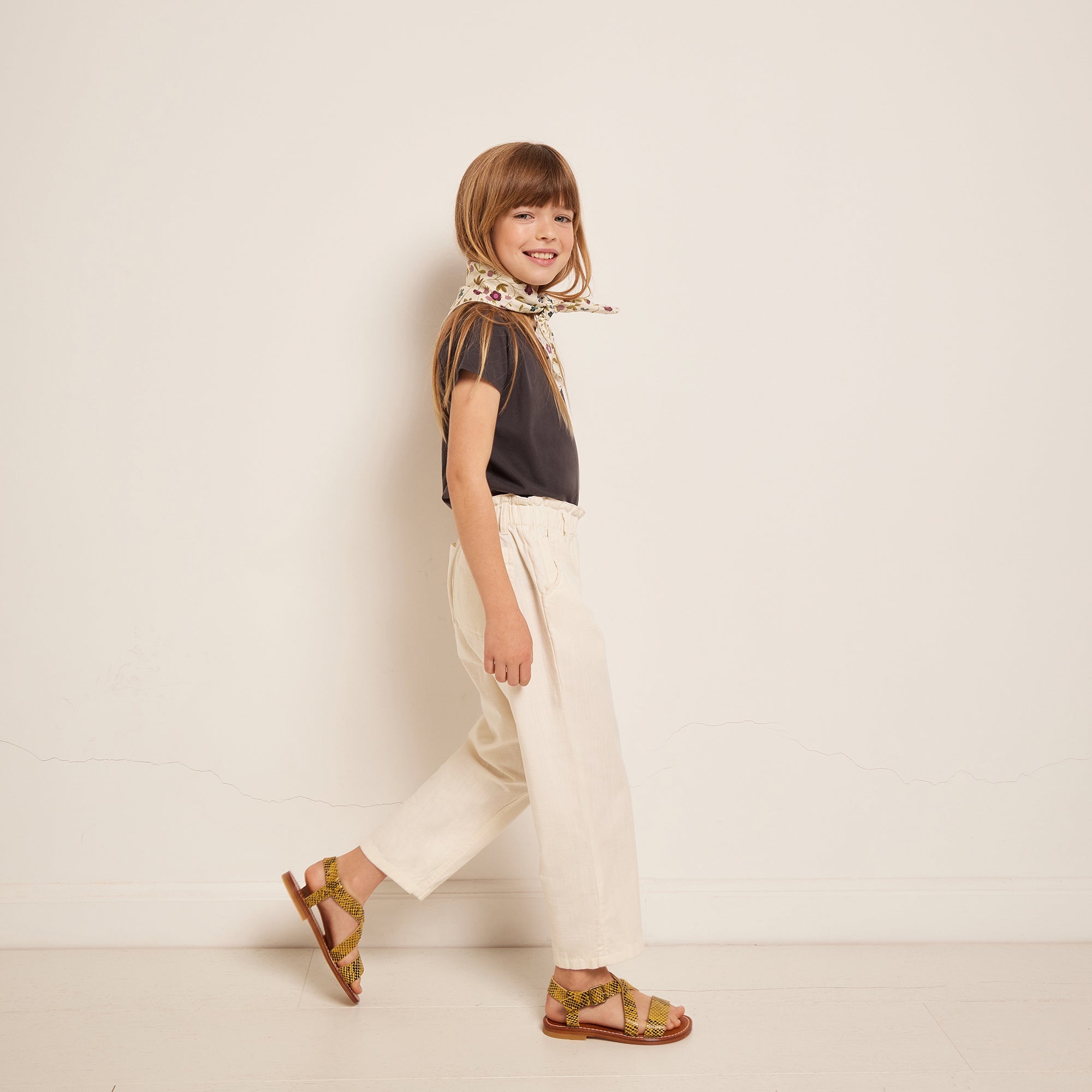 Girls White Cotton Trousers