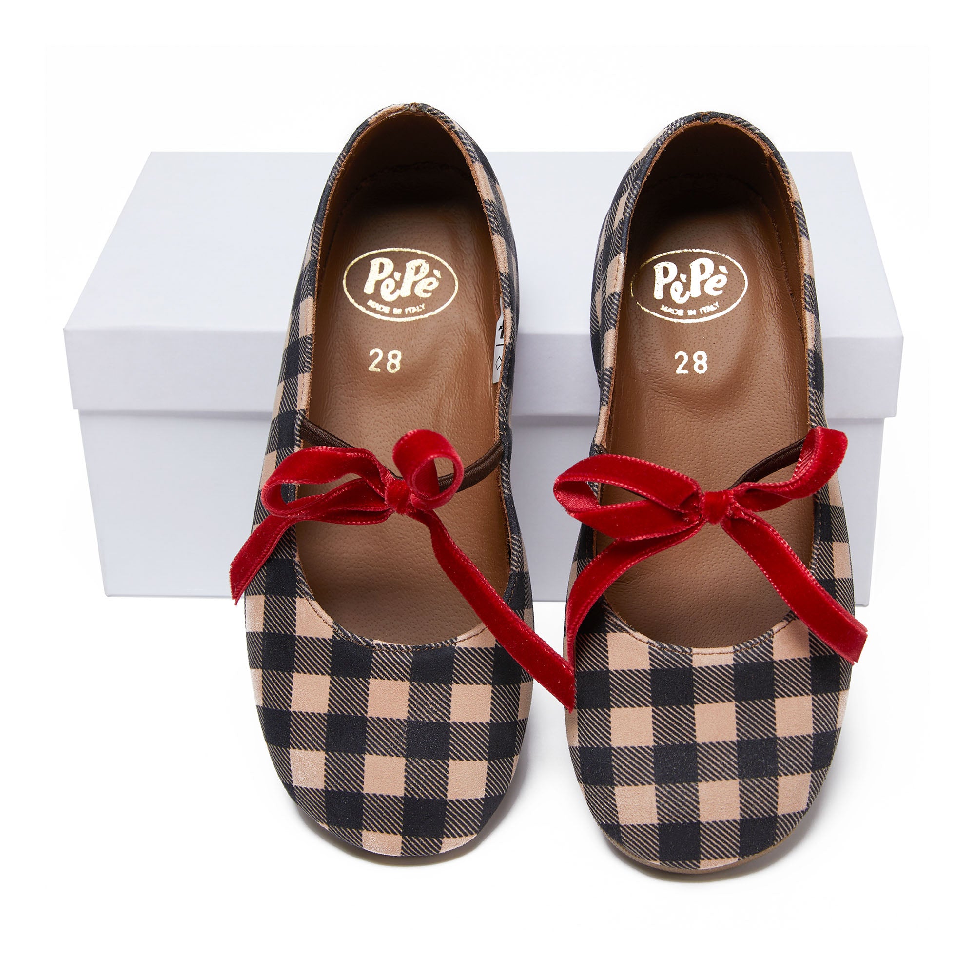 Girls Brown Check Flat Shoes