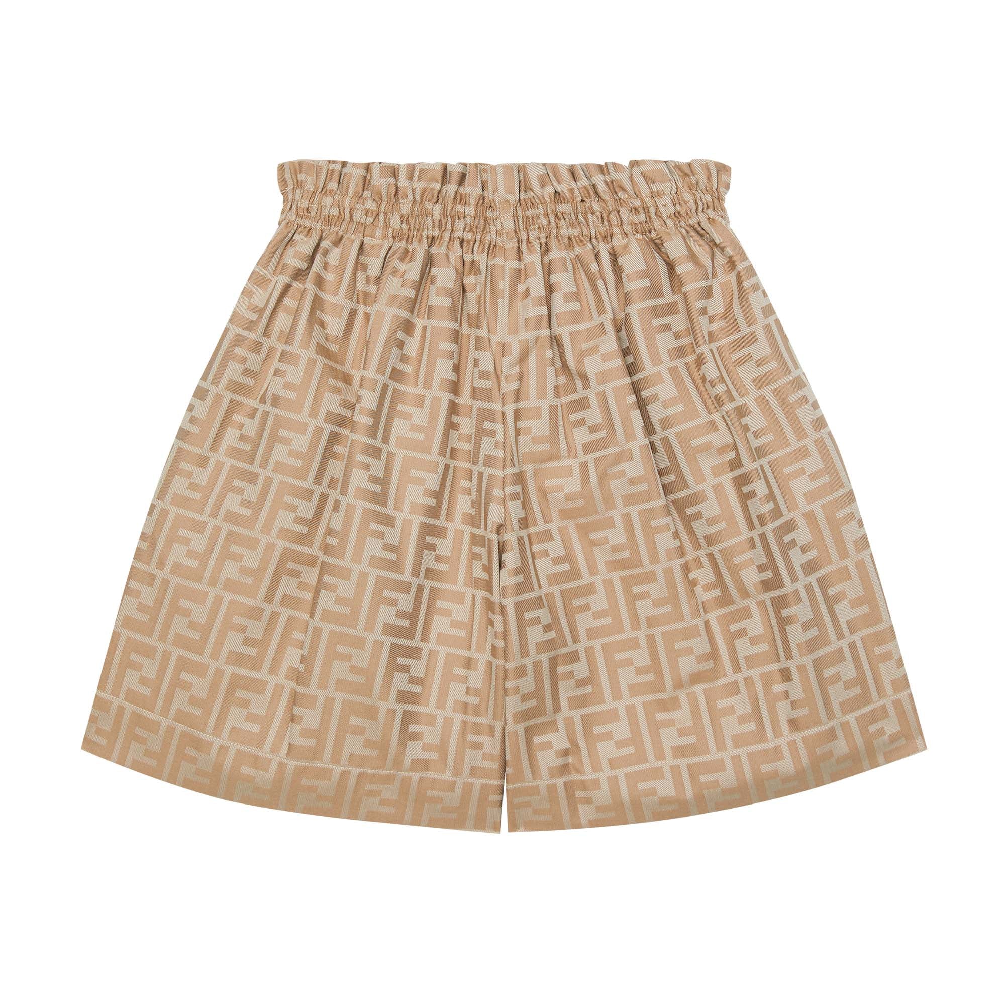 Girls Beige Logo Cotton Shorts