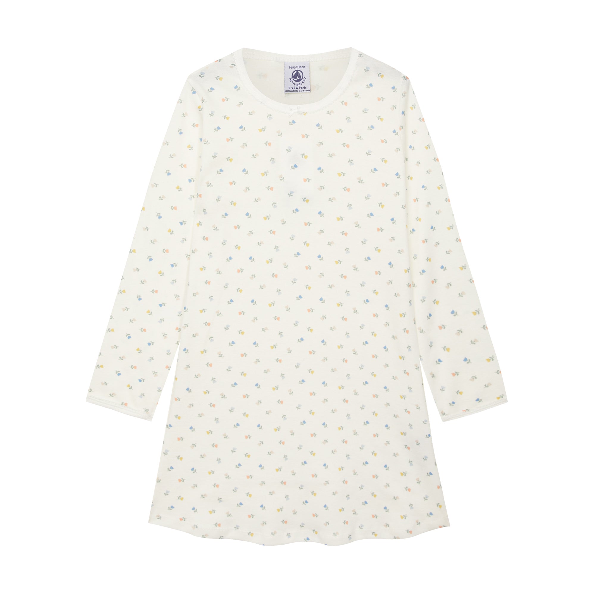 Girls White Printed Cotton Nightwear Dress