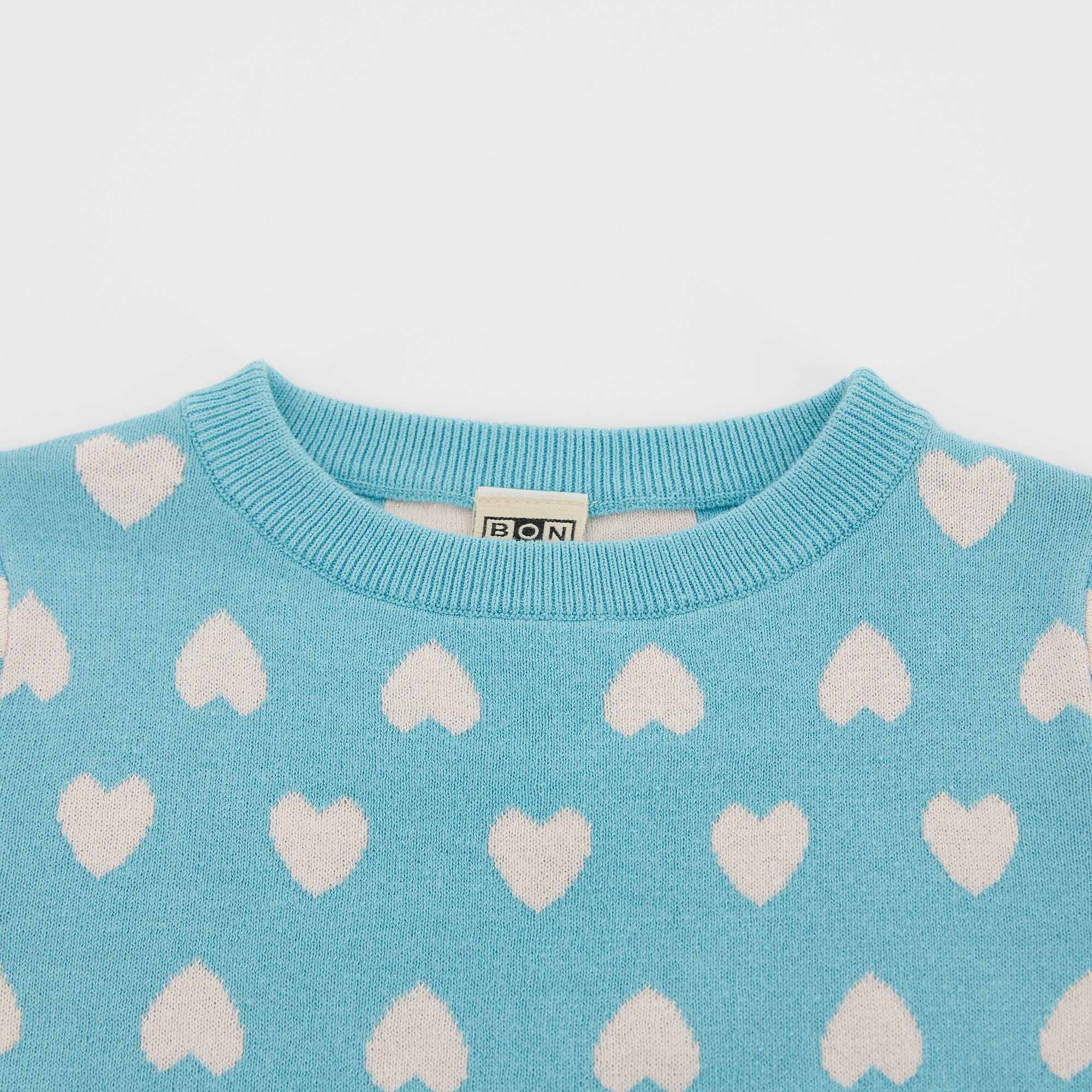Girls Blue Hearts Cotton Sweater
