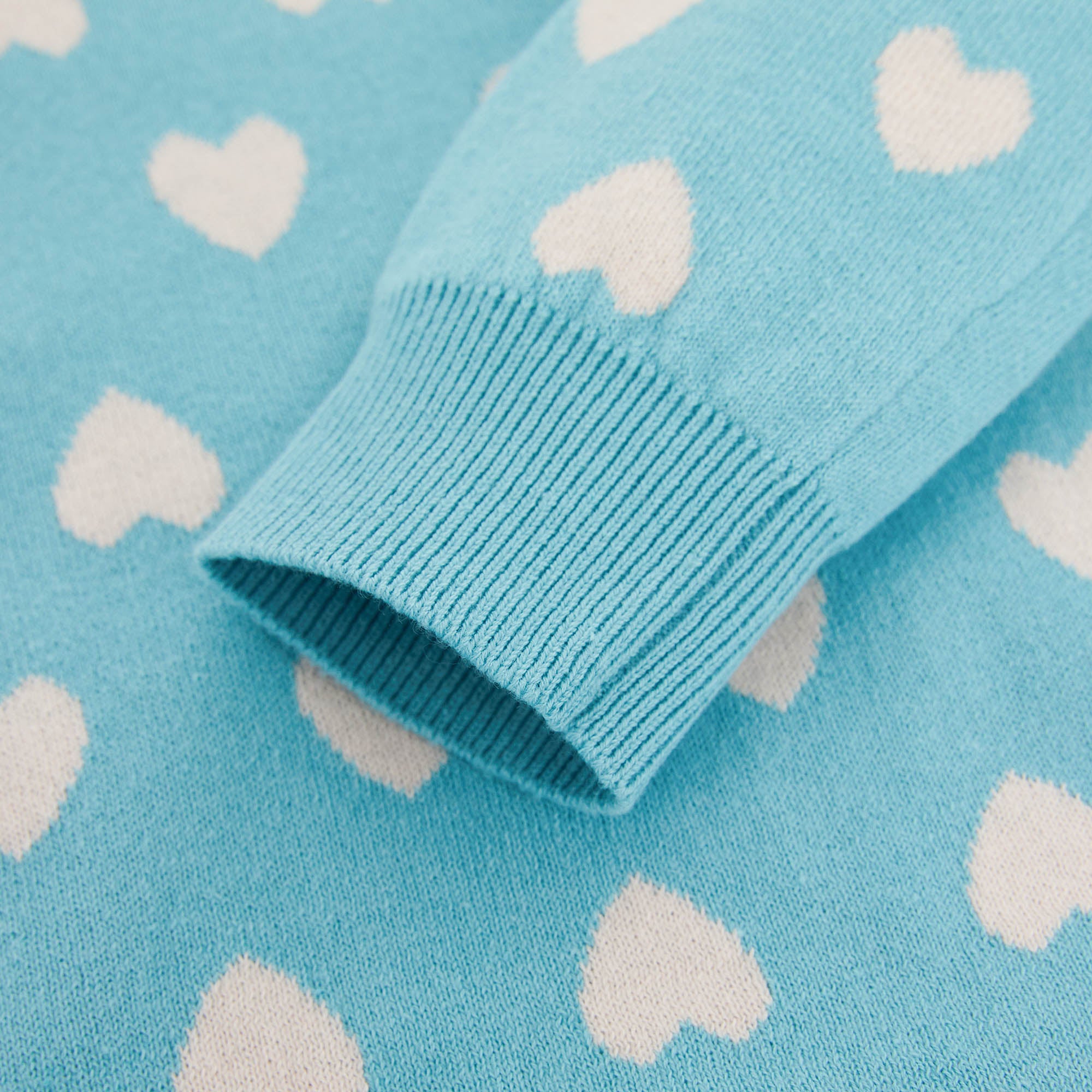 Girls Blue Hearts Cotton Sweater