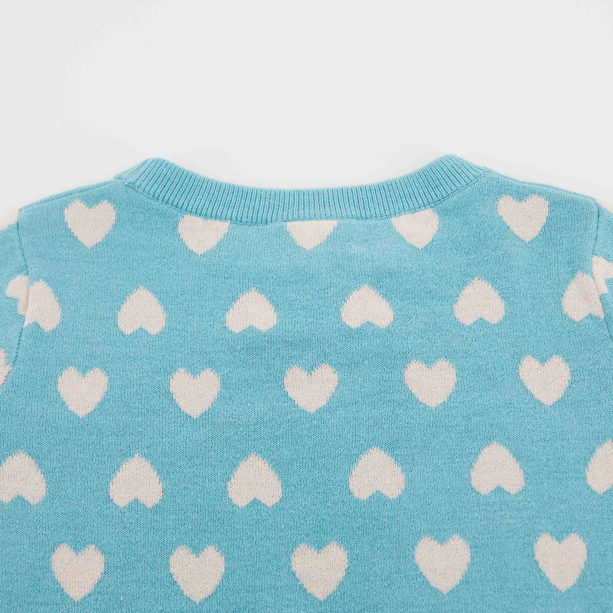 Girls Blue Hearts Cotton Sweater