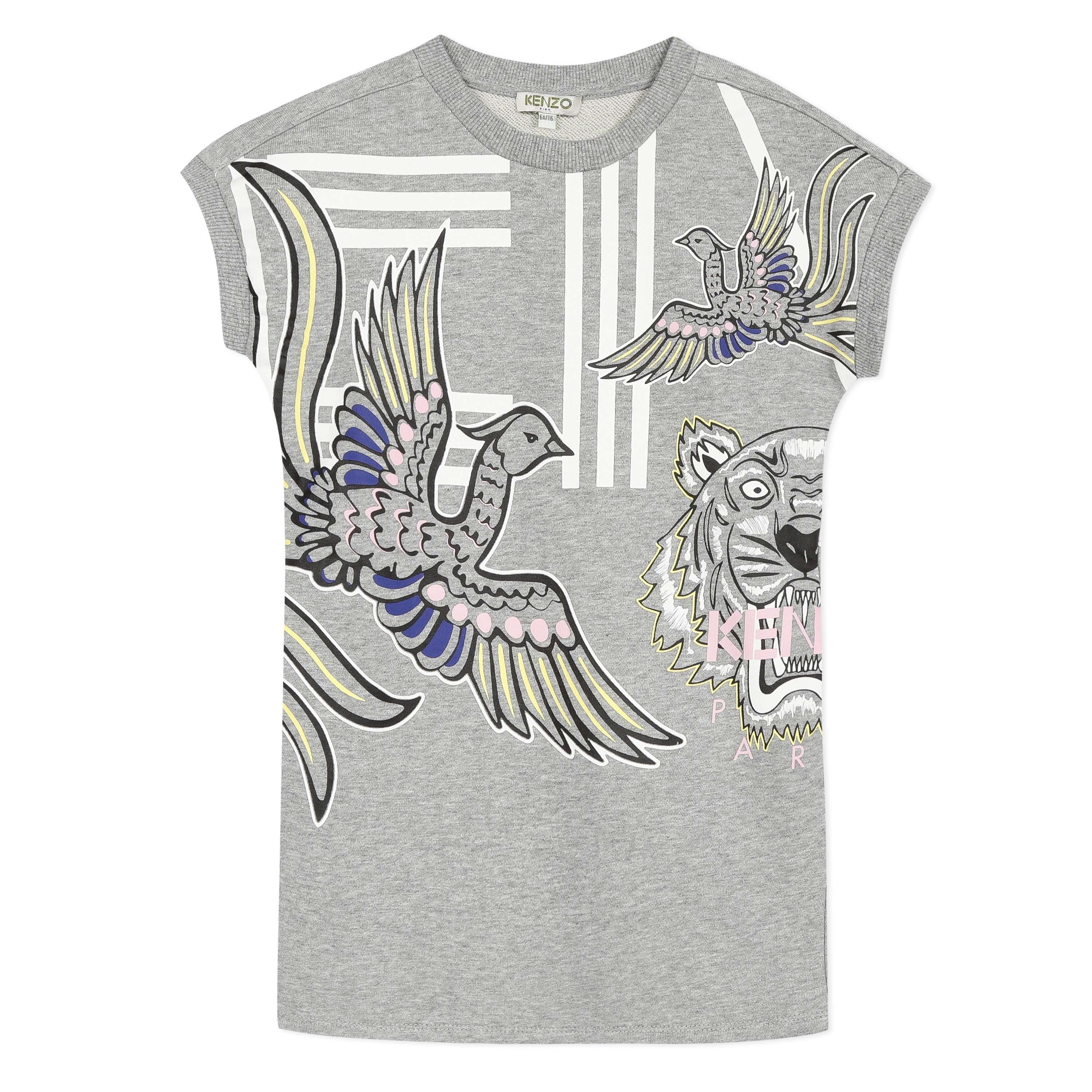 Girls Grey Pattern Cotton Dress