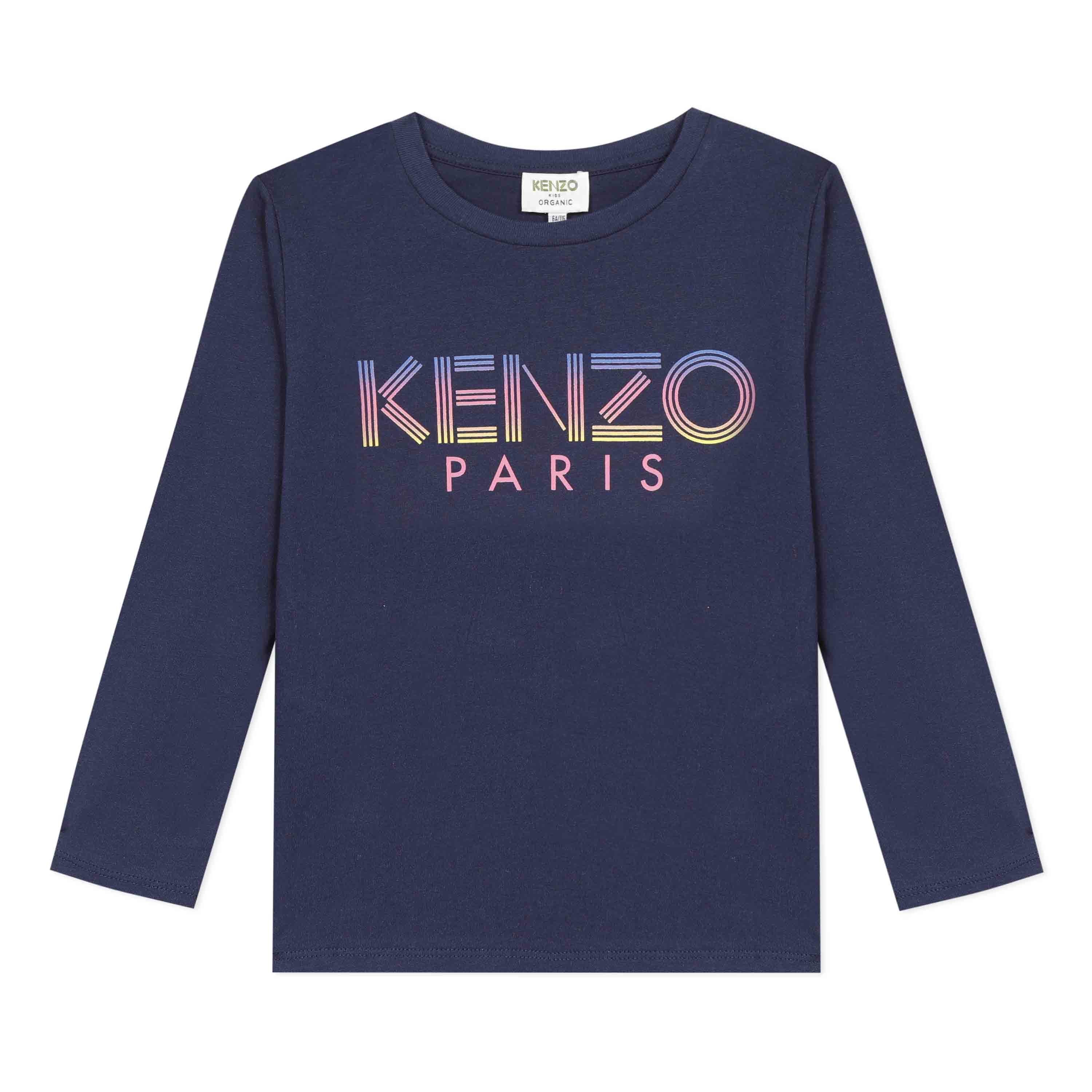 Girls Navy Logo Cotton T-Shirt