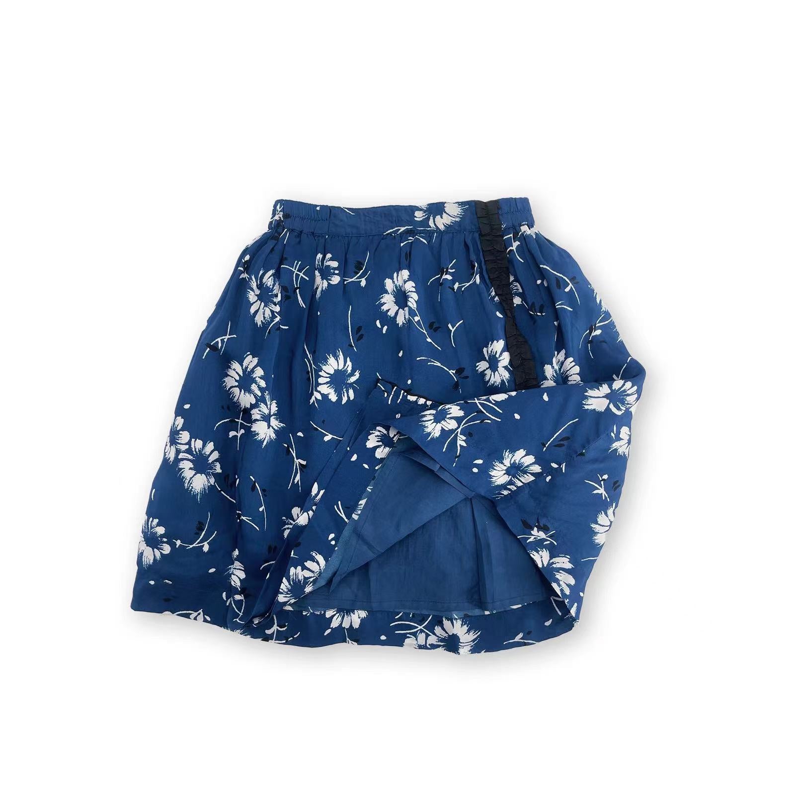 Girls Blue Printed Skirt