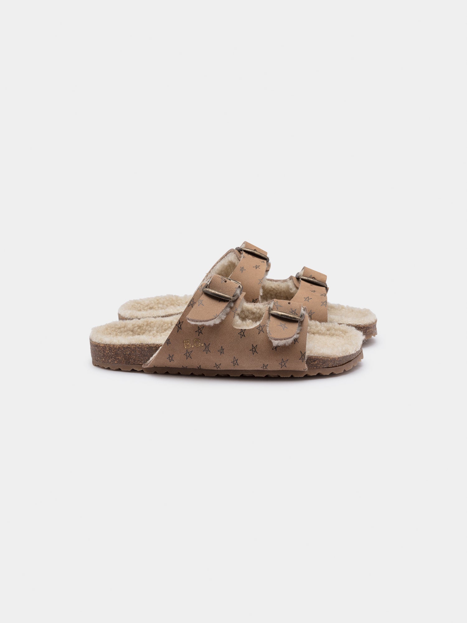 Girls Camel Stars Sheepskin Sandals