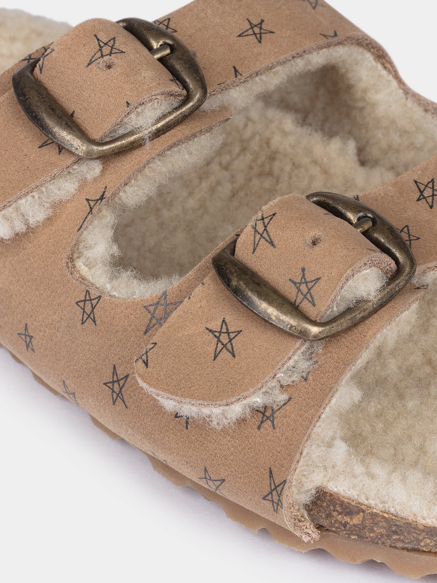 Girls Camel Stars Sheepskin Sandals