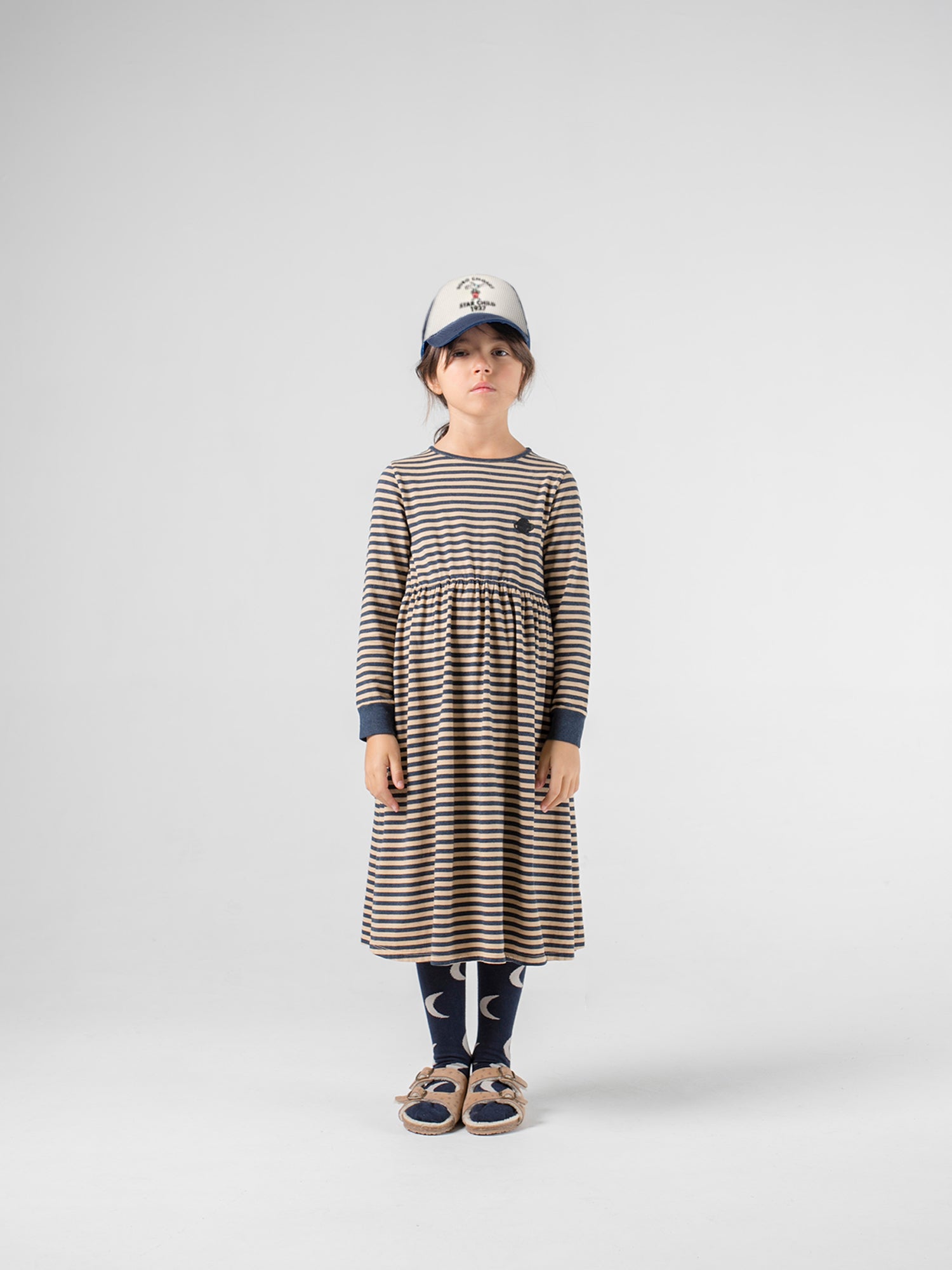 Girls Camel Stripes Saturn Cotton Dress