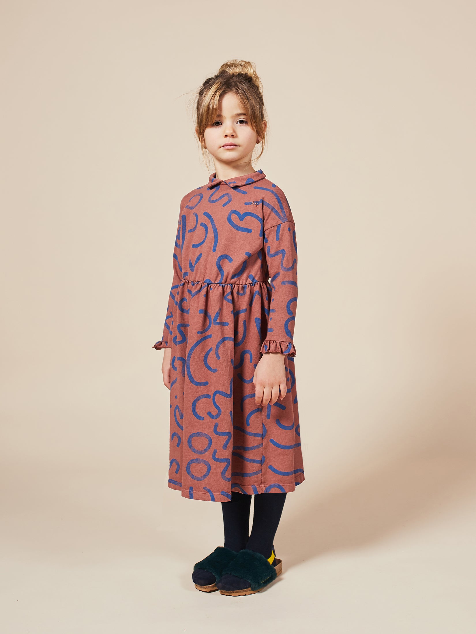 Girls Caramel Cafe Curved Lines Cotton Dress