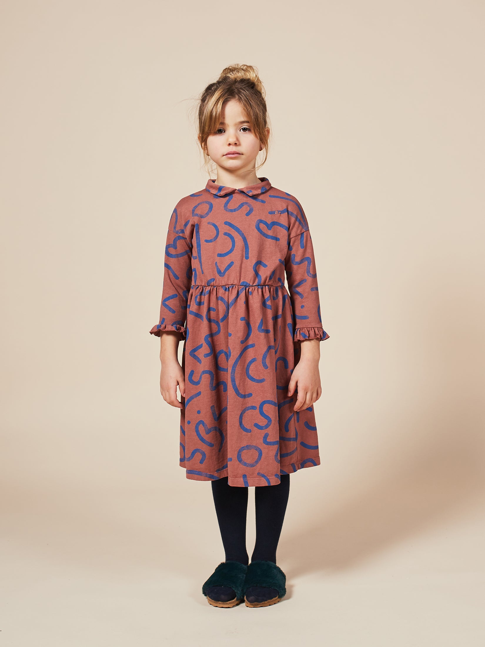Girls Caramel Cafe Curved Lines Cotton Dress