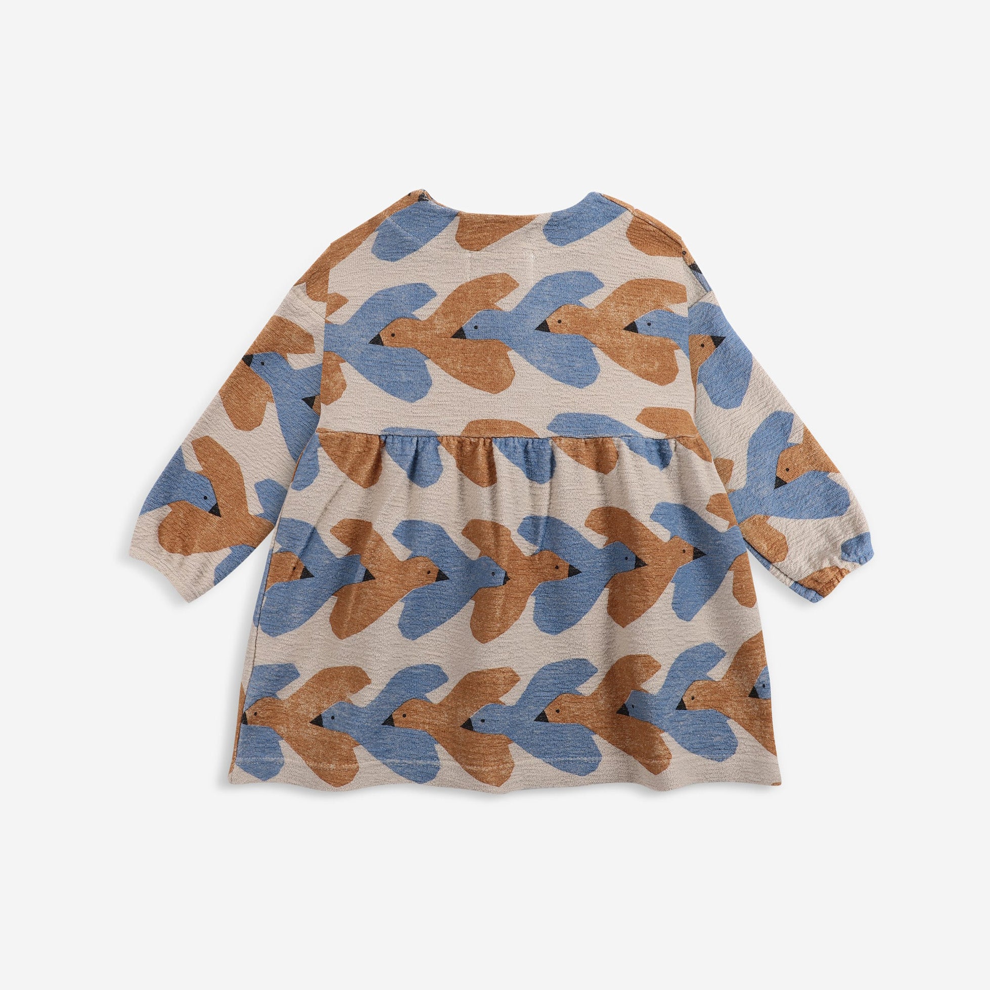 Baby Girls Beige Birds Printed Cotton Dress