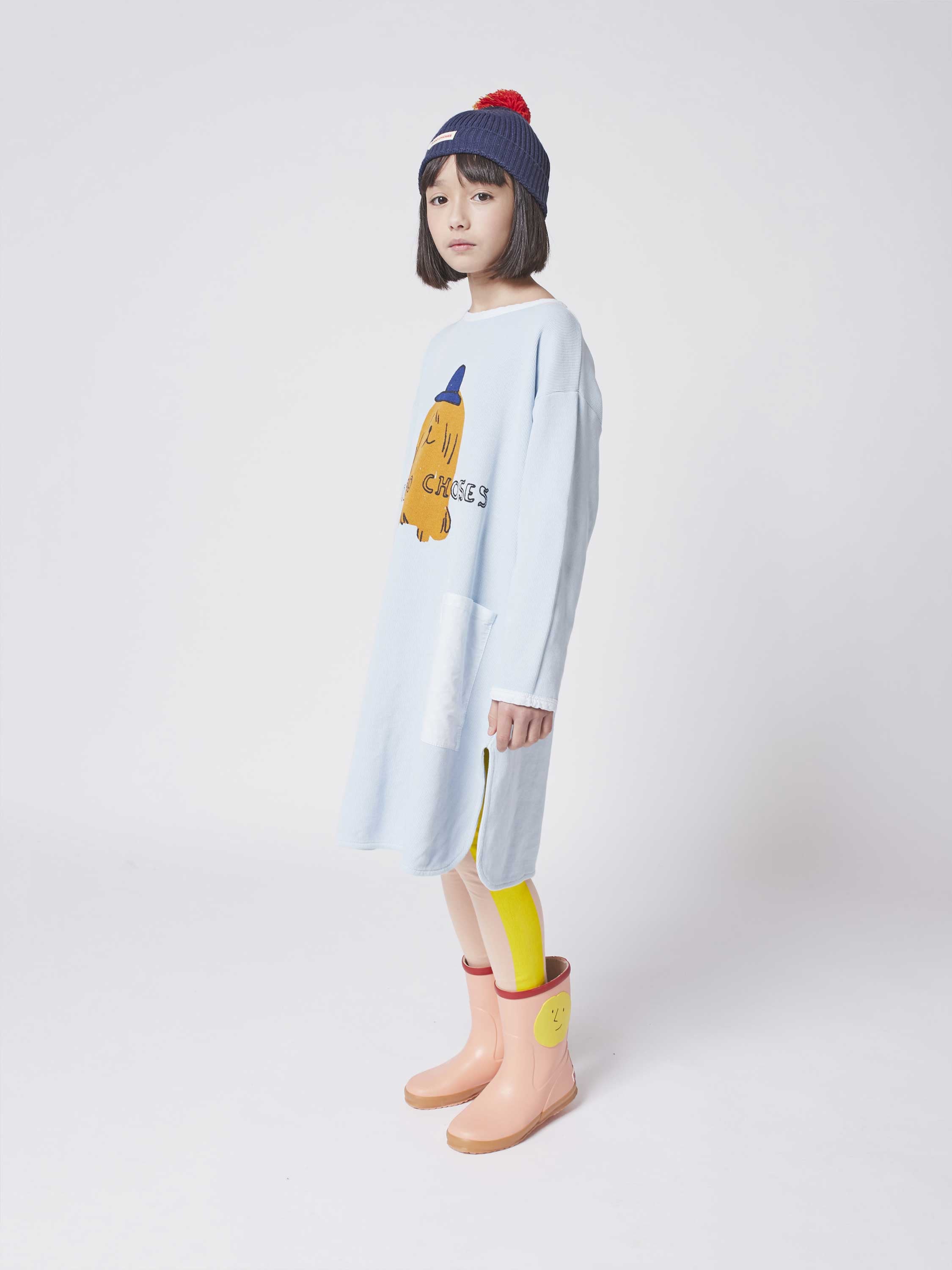 Girls Blue Printed Cotton Dress