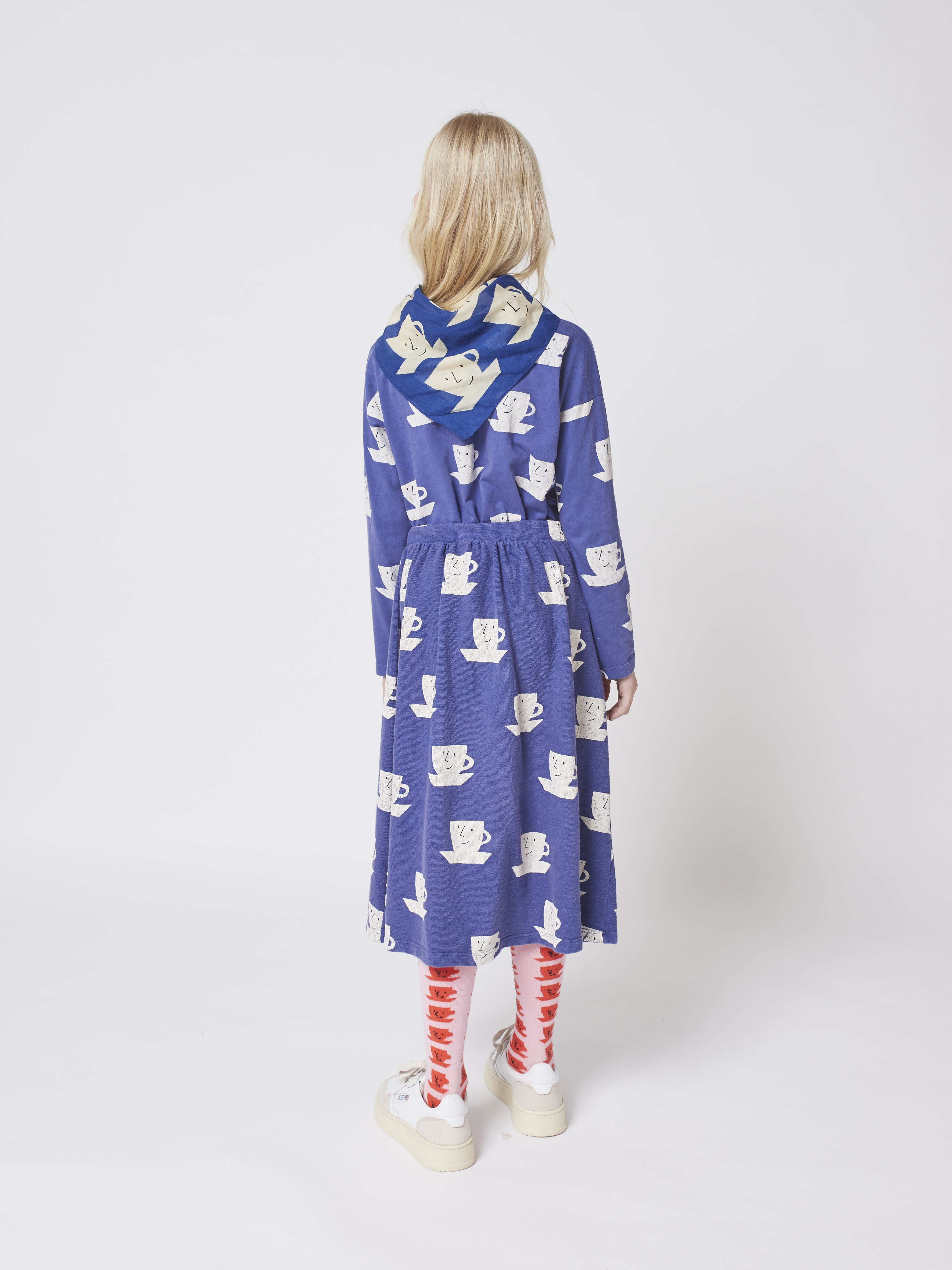 Girls Blue Printed Cotton Skirt