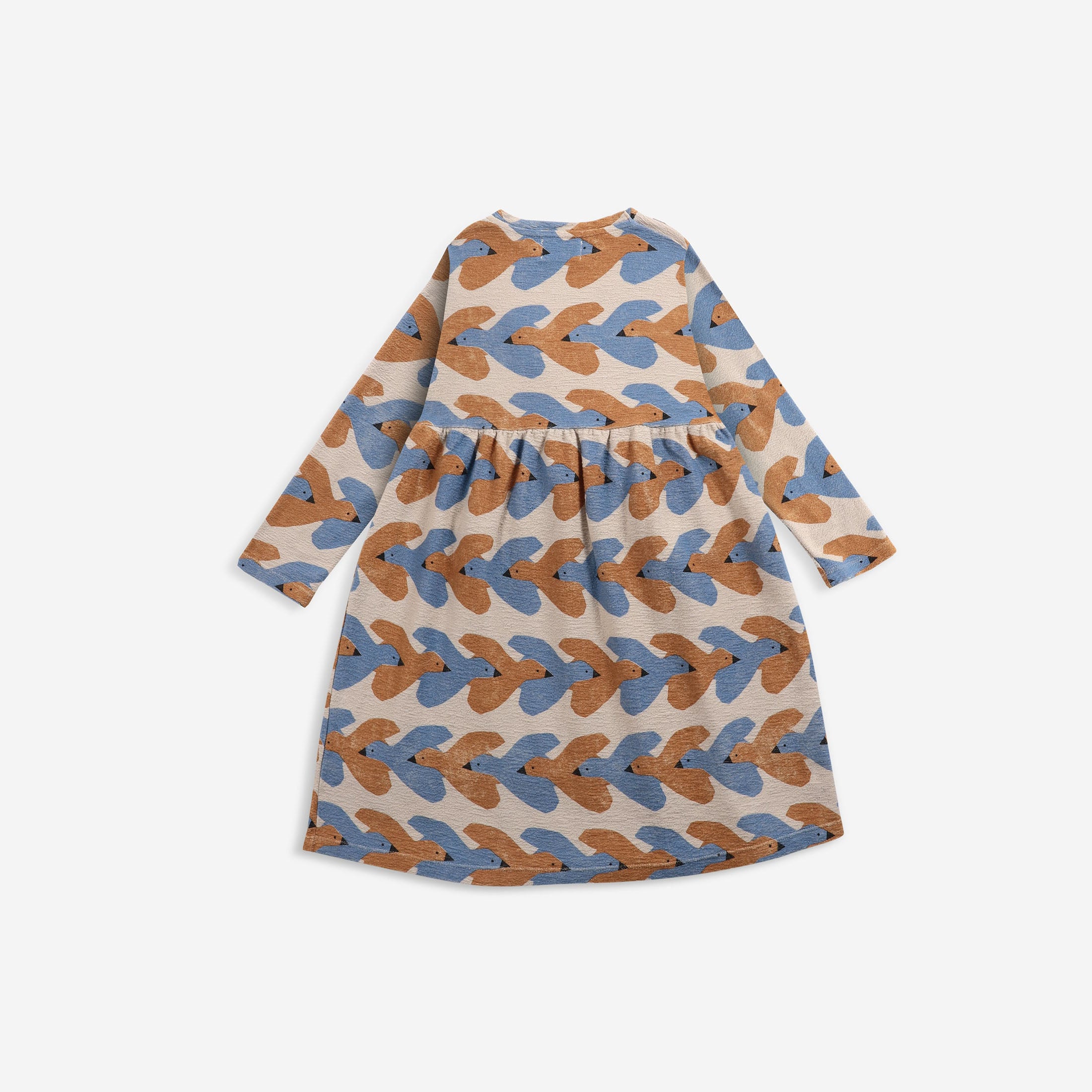 Girls Beige Birds Printed Cotton Dress