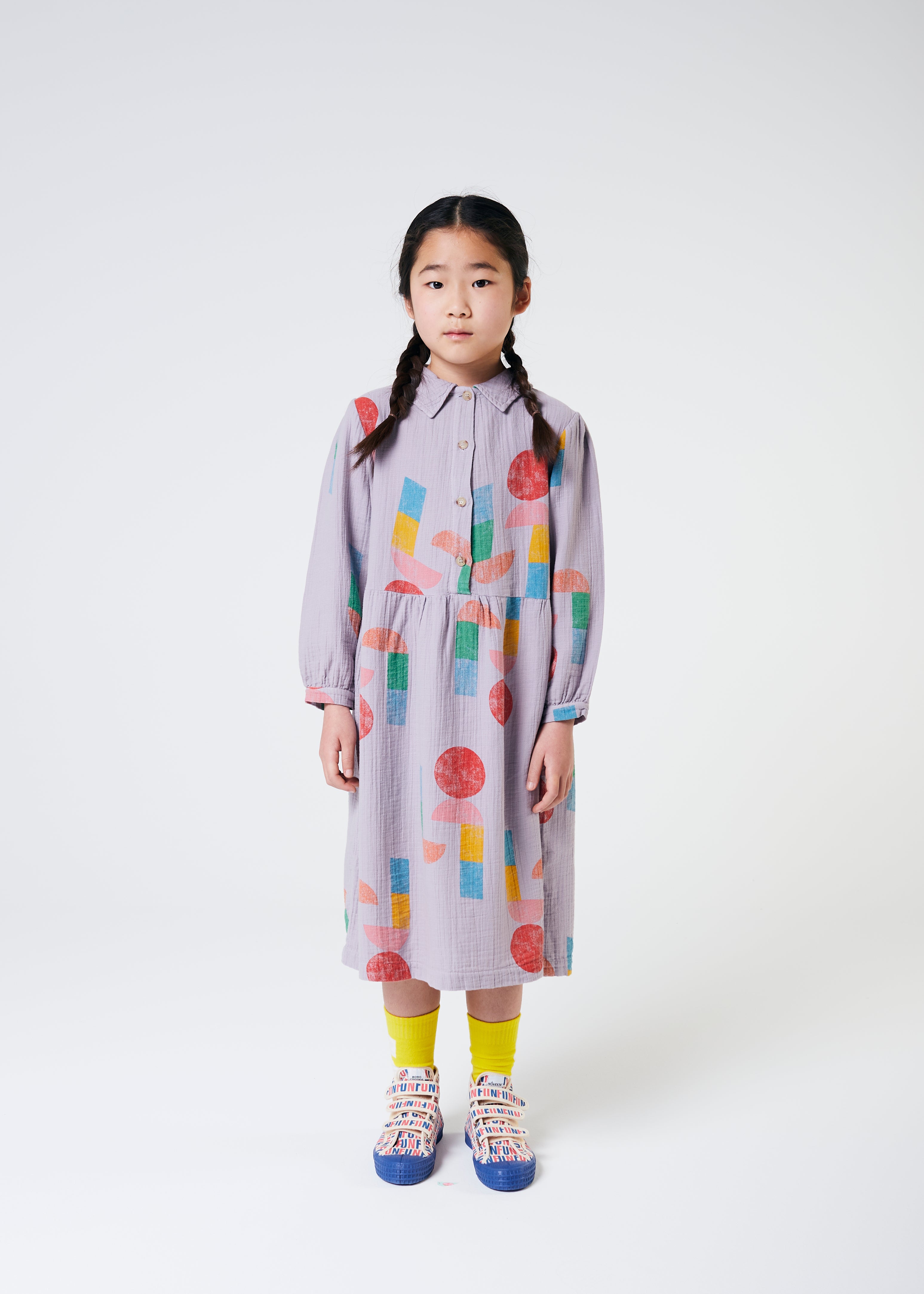 Girls Purple Printed Cotton Dress