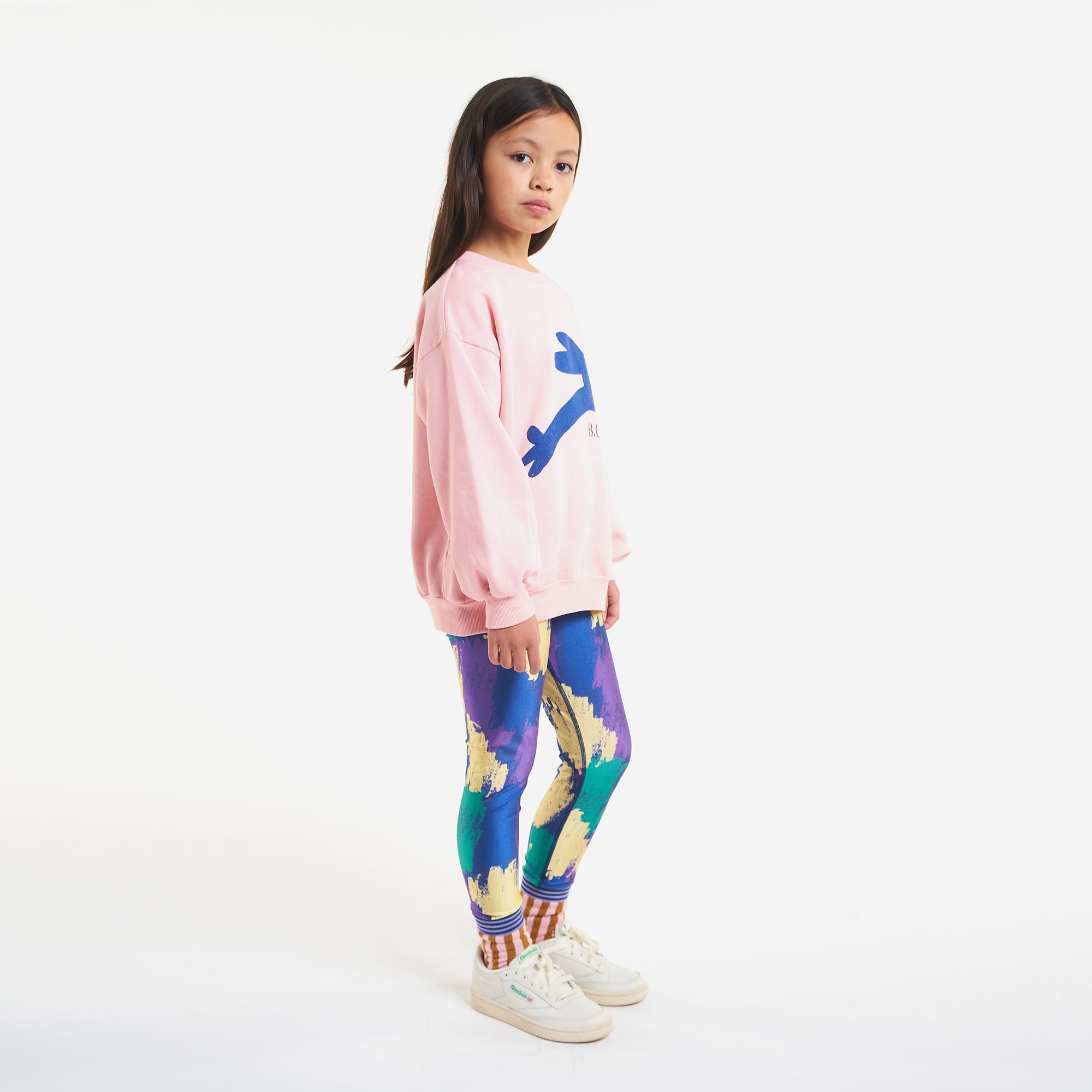 Girls Pink Jumping Hare Printed Cotton Sweatshirt